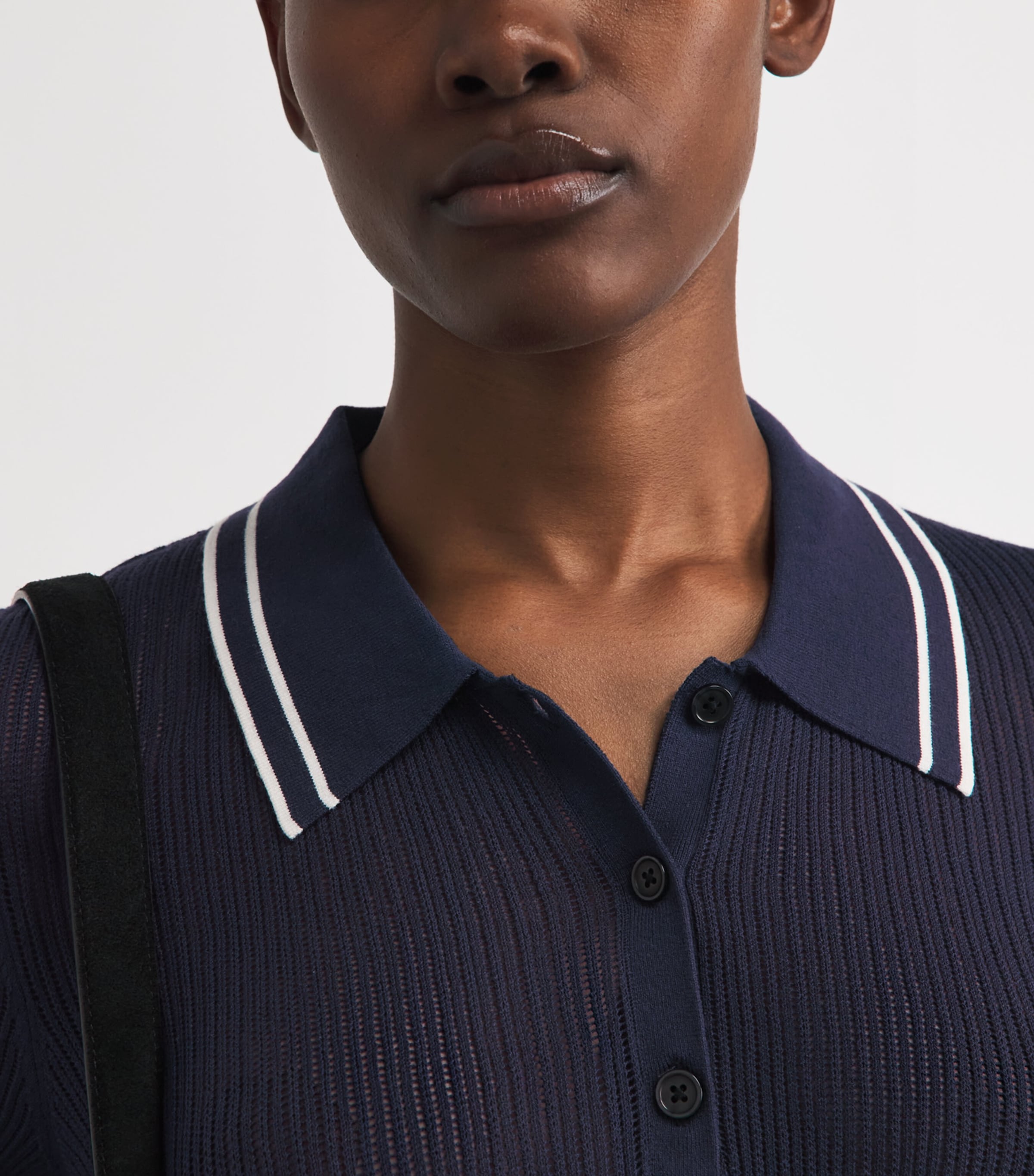 7 For All Mankind Womens Crochet Tipped Polo Shirt Viscose Blnd N Image 3