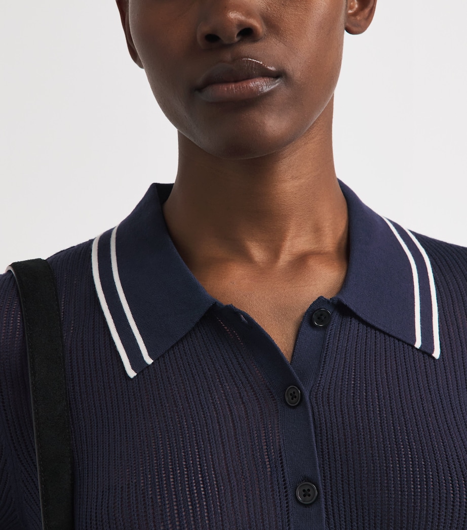 7 For All Mankind Womens Crochet Tipped Polo Shirt Viscose Blnd N Image 3