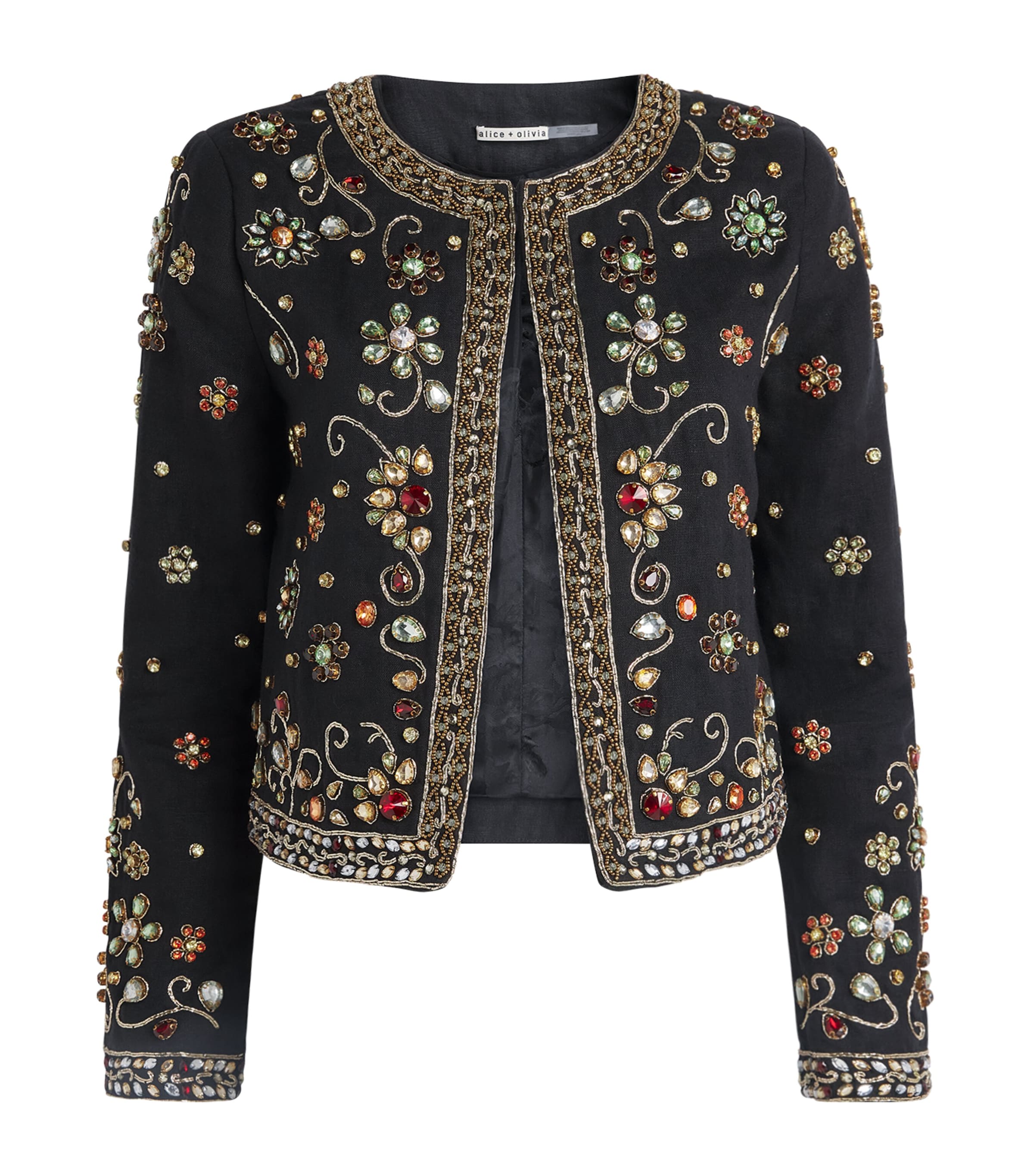 Alice+Olivia Womens Linen Embellished Kidman Jacket Black/multi Image 1