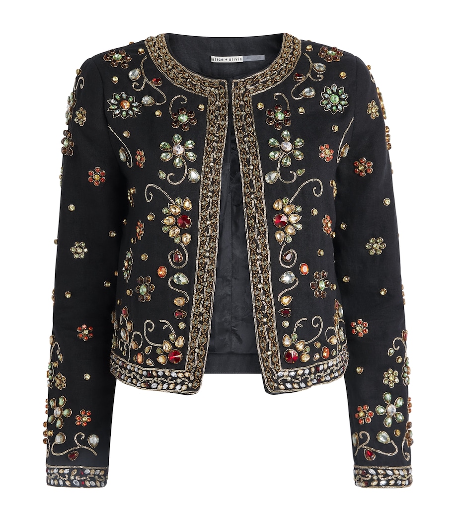 Alice+Olivia Womens Linen Embellished Kidman Jacket Black/multi Image 1