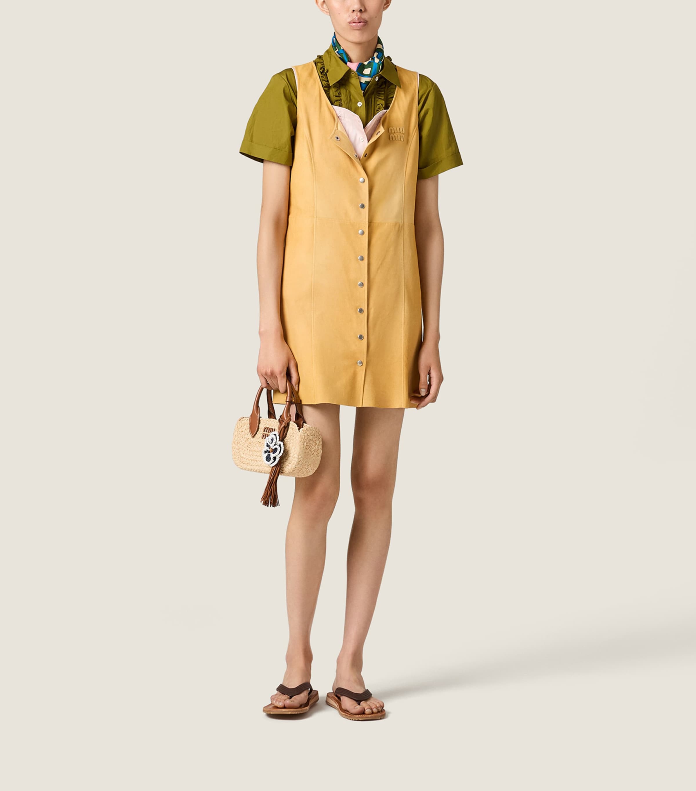 Miu Miu Womens Suede Mini Dress Neutral Image 2