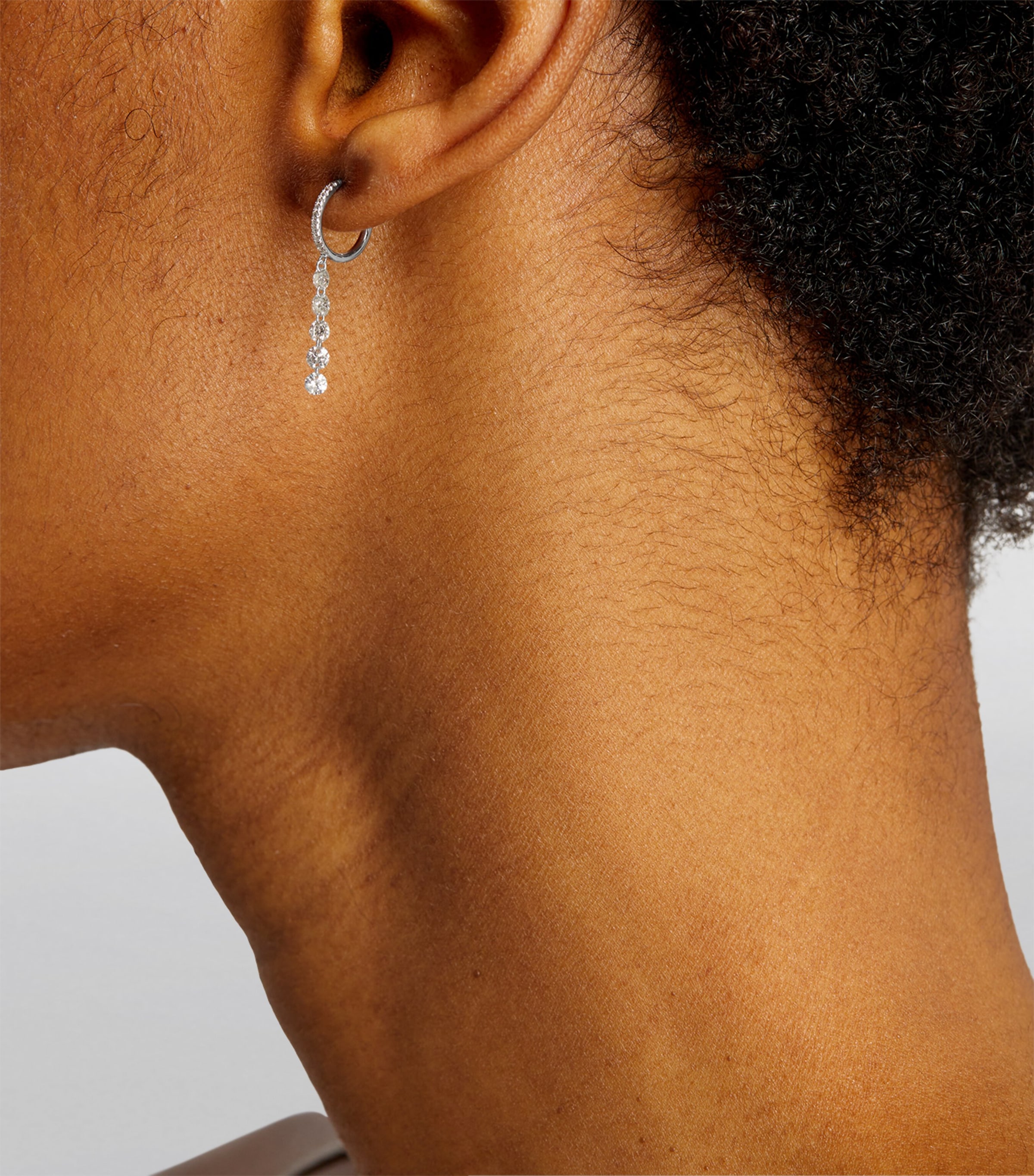 White Gold and Diamond Circle Single Hoop Earring WHITE GOLD Image 5