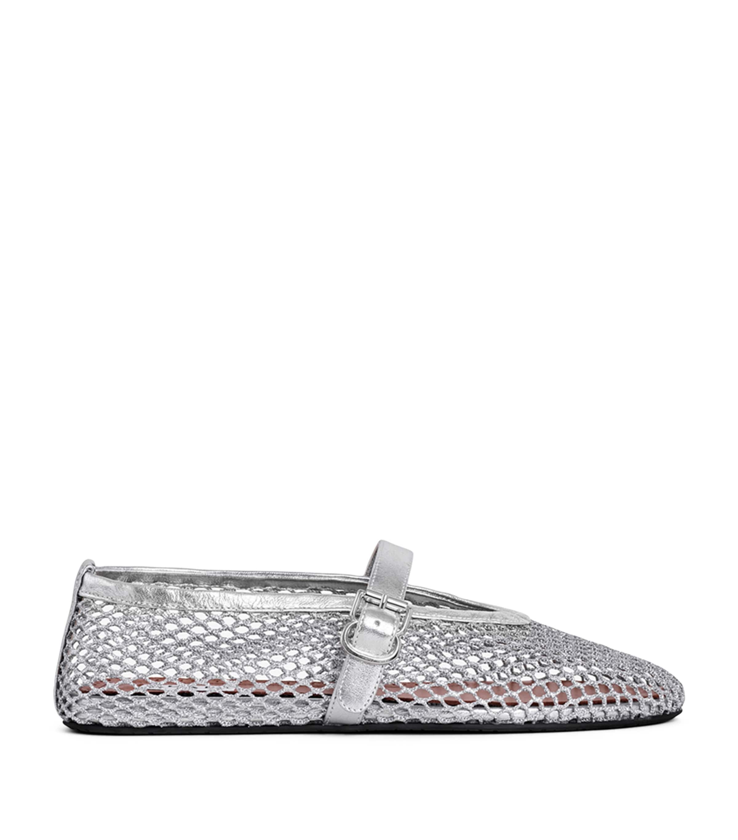 Shop Alaïa Leather Mesh Ballet Flats In Silver