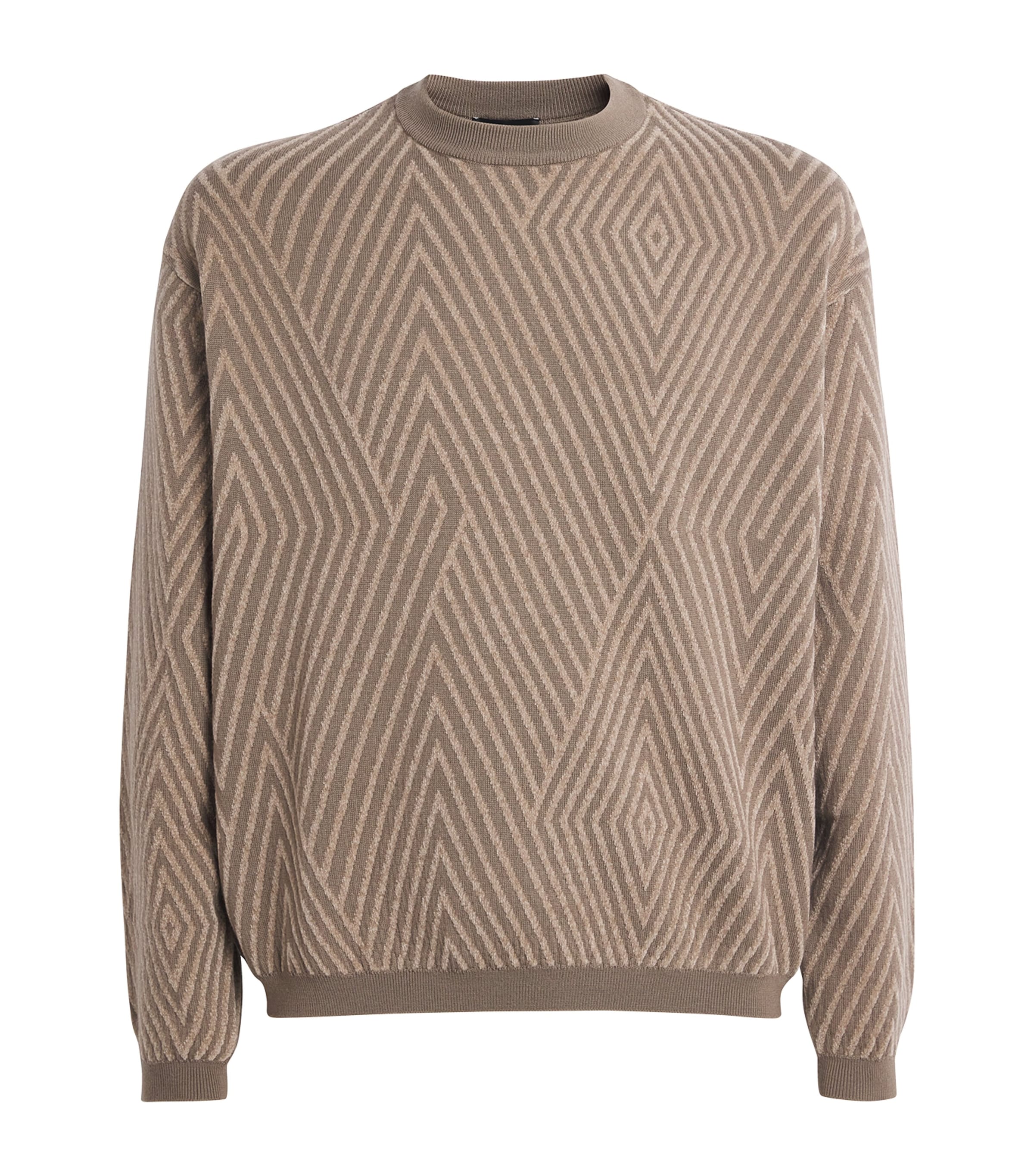 Emporio Armani Virgin Wool-blend Jumper With Op-art Jacquard With Oversized Diamonds In Multi