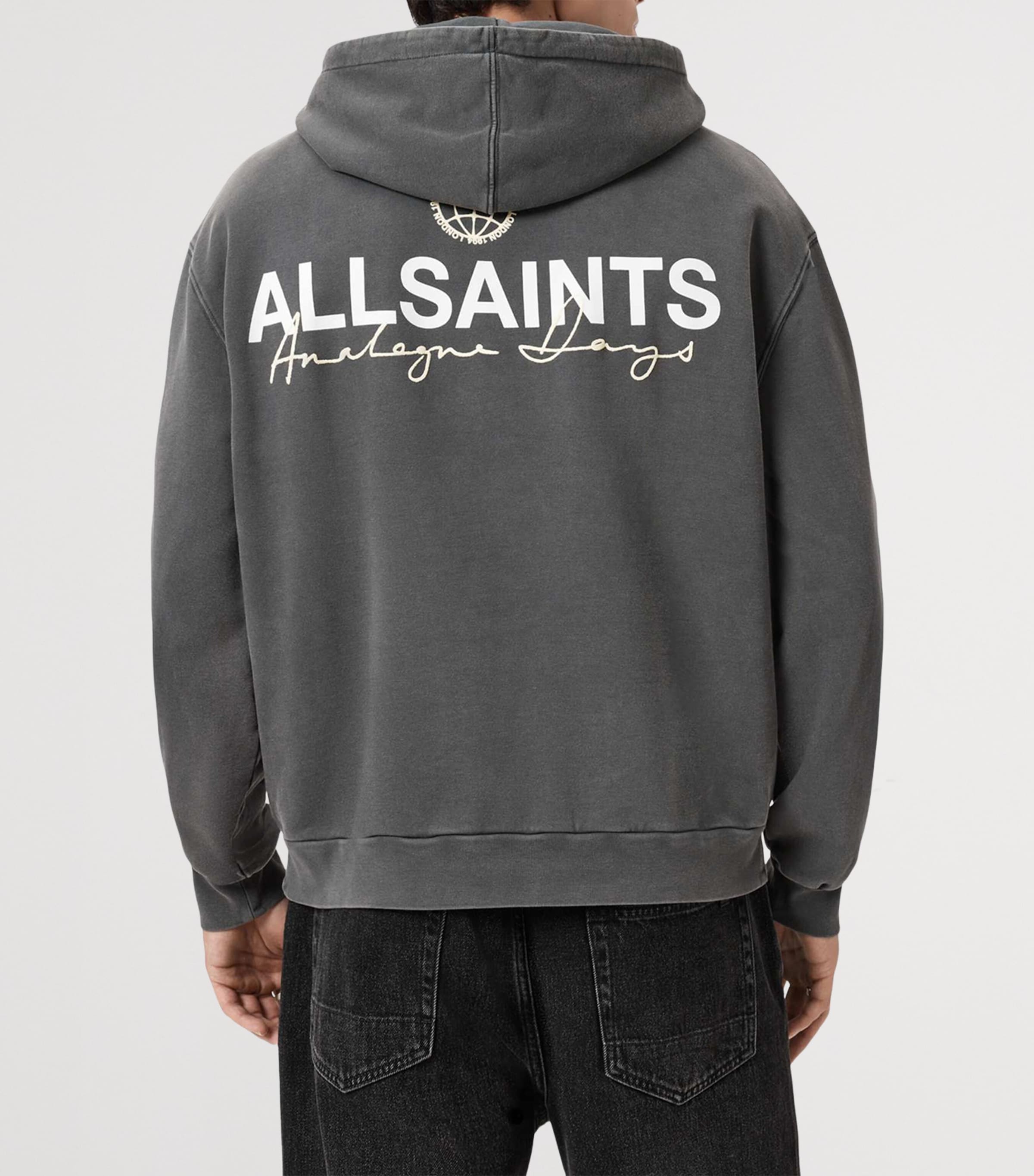 AllSaints Mens Organic Cotton Emblem Hoodie Washed Black Image 4