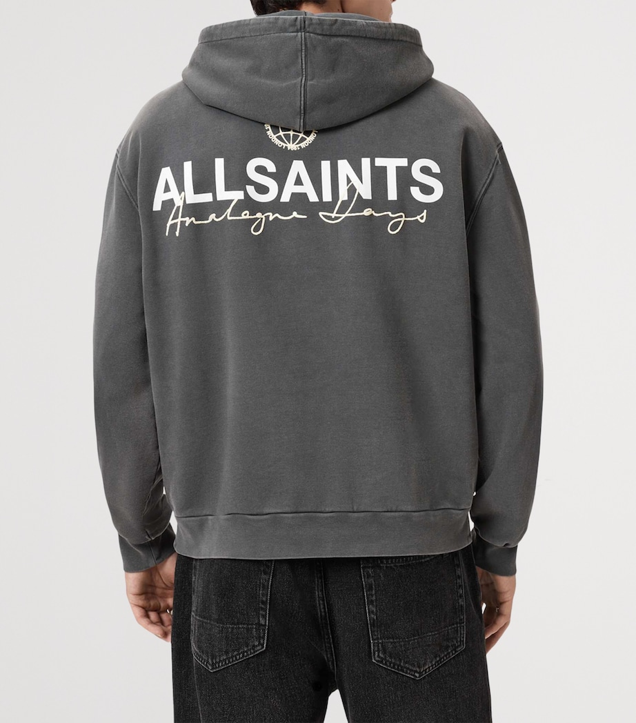 AllSaints Mens Organic Cotton Emblem Hoodie Washed Black Image 4