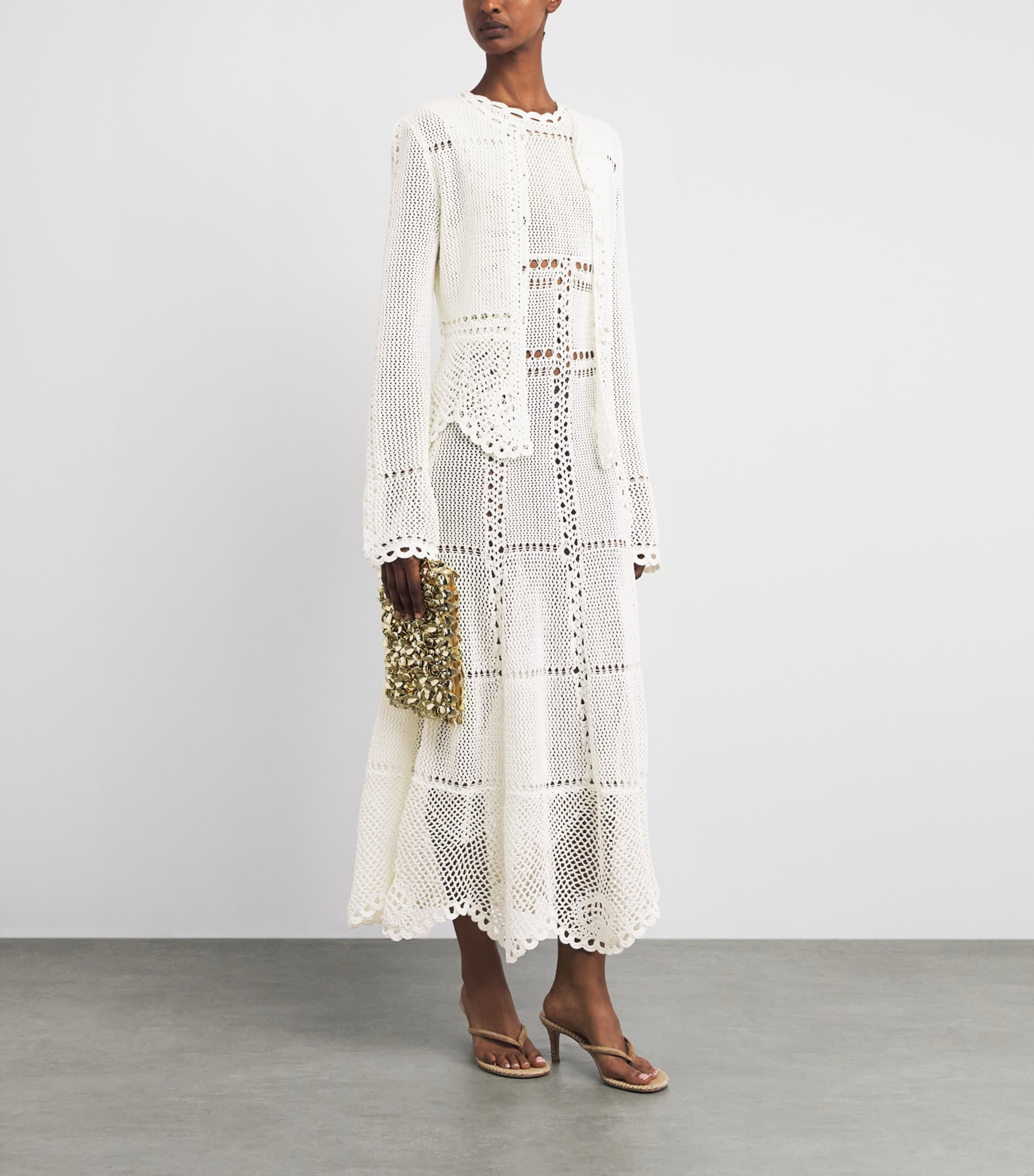 Erdem Womens Cotton Crochet Peplum Cardigan Ivory Image 2