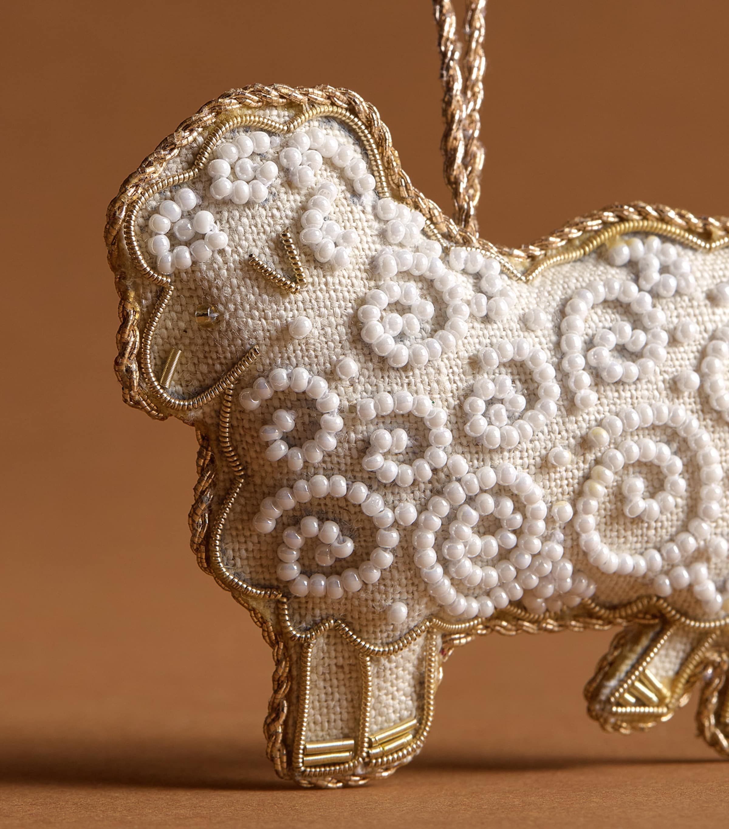 Katie Larmour Bead-Embellished Sheep Tree Decoration Oatmeal Image 2