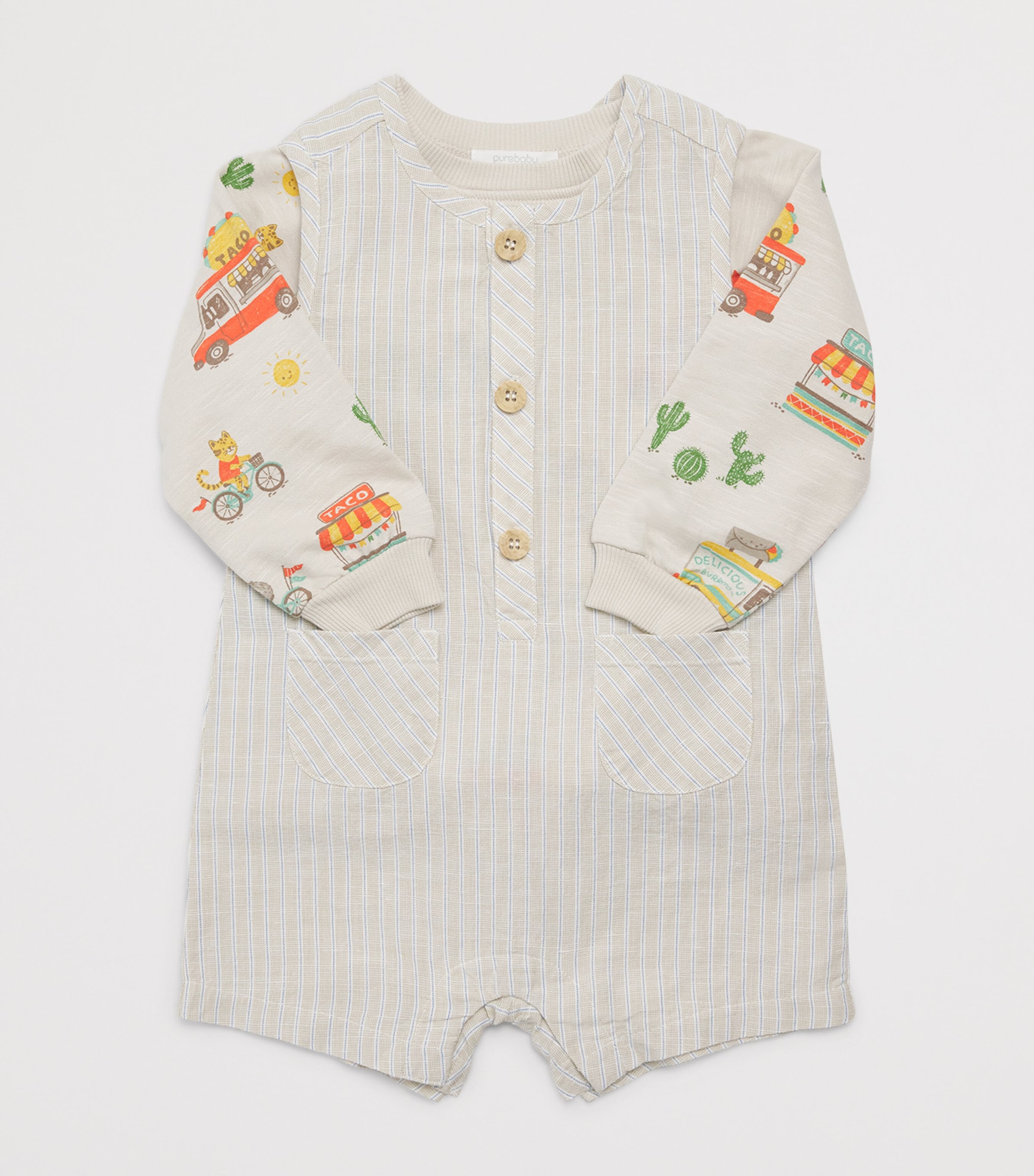 Purebaby Organic Cotton-Linen Stripe Playsuit (12-24 Months) Tacst Image 3