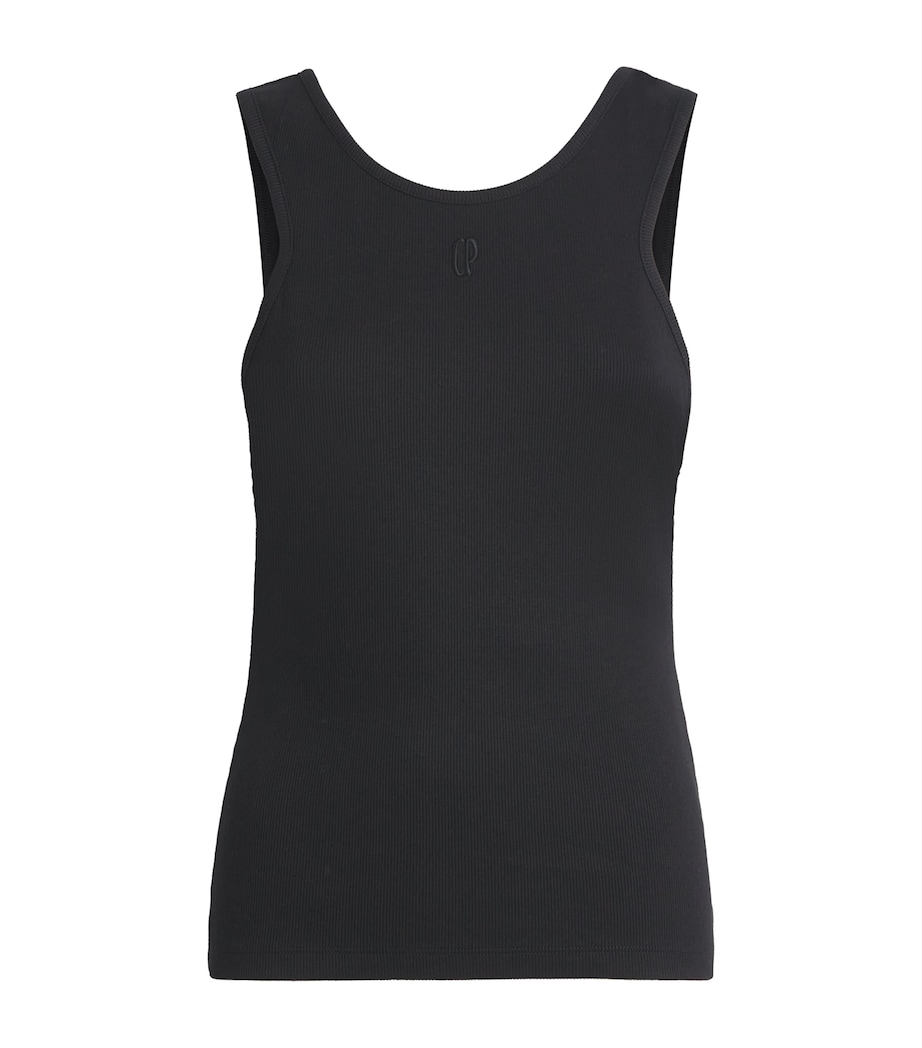 Stretch-Cotton Ribbed Tank Top BLACK Image 1
