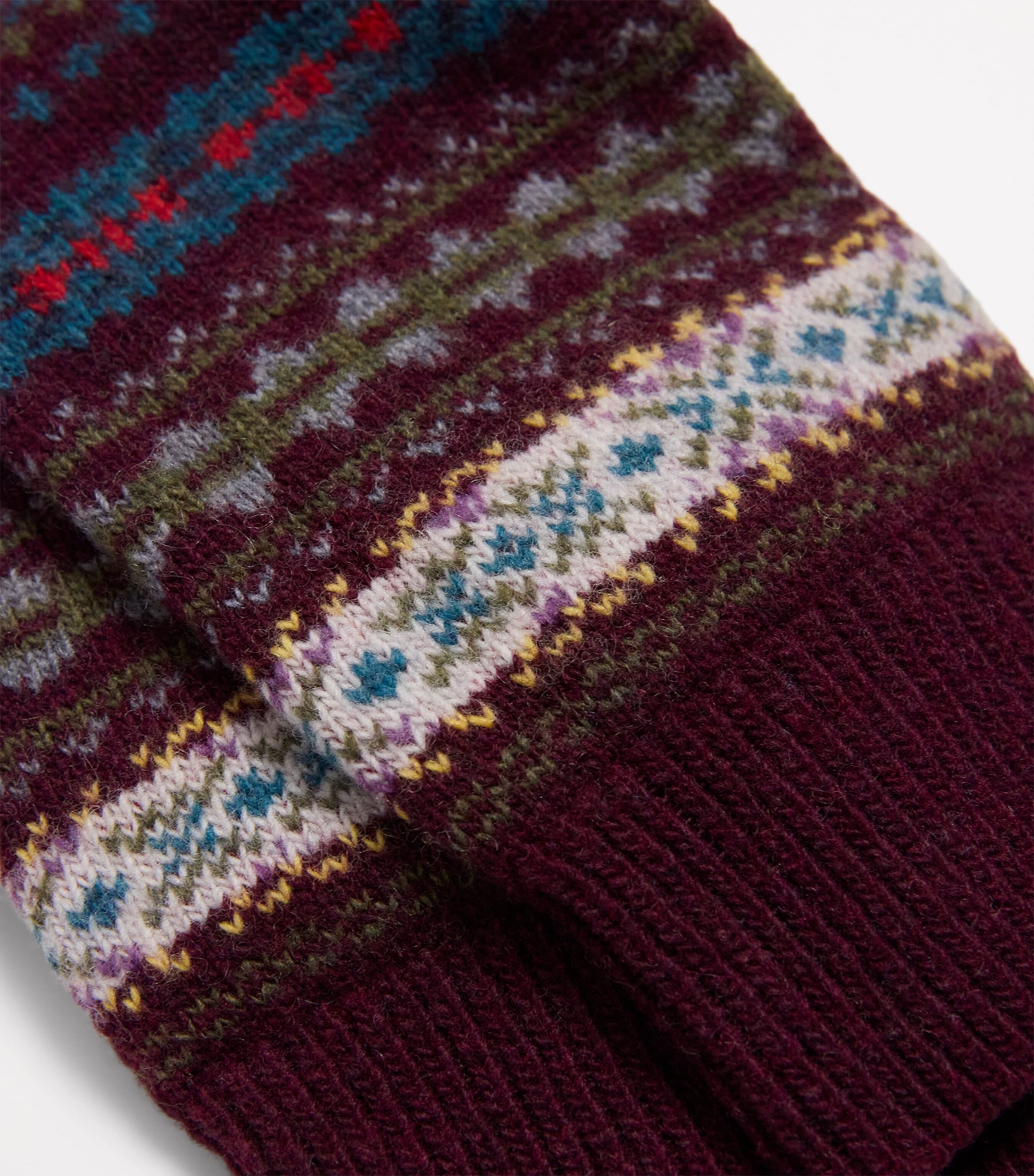 Wool-Blend Fair Isle Socks BURGUNDY Image 2