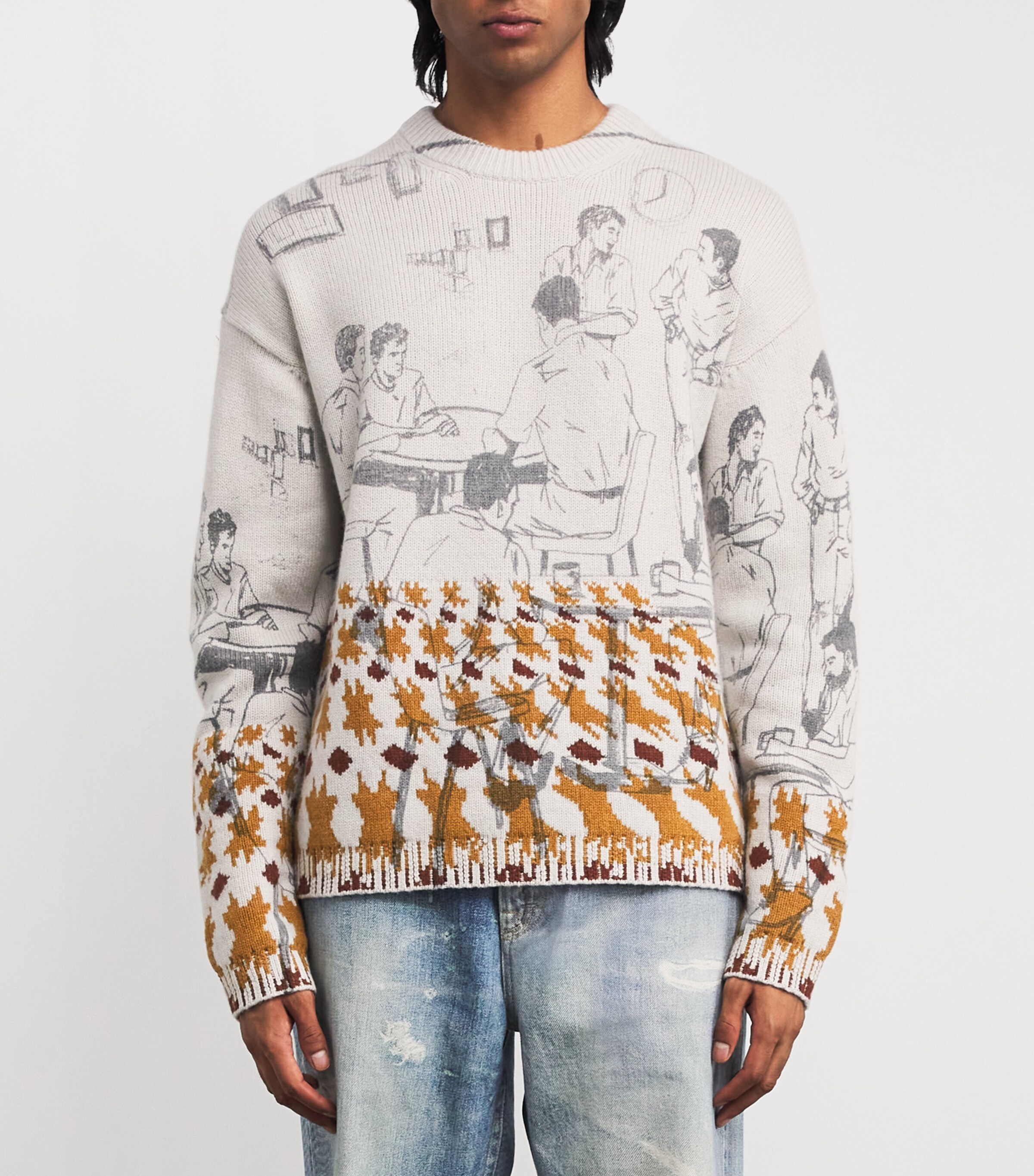 Wool-Blend Jacquard Print Sweater DOVE GREY Image 3