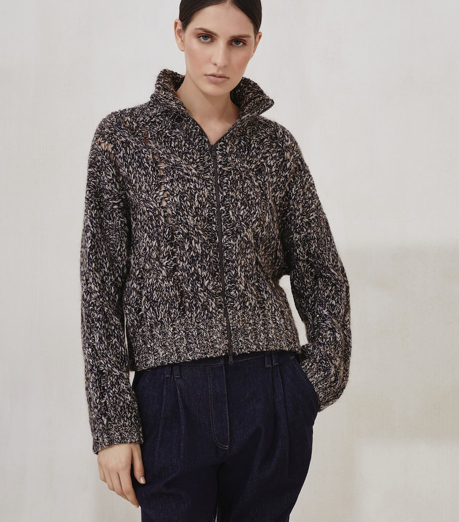 Wool-Blend Dazzling Zip-Up Sweater COJ57 Image 2