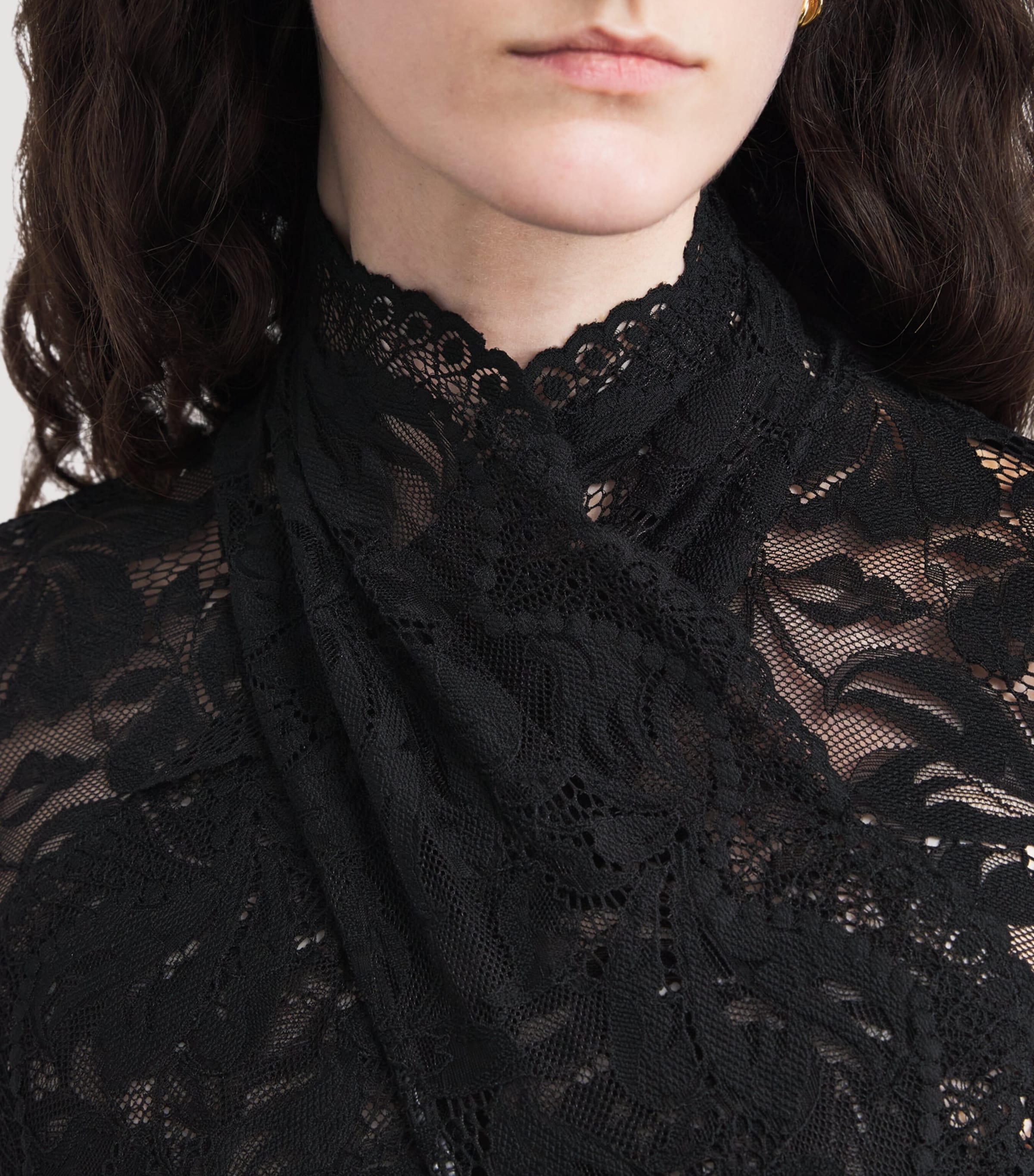 Lace Mock-Neck Maxi Dress P001 BLACK Image 4