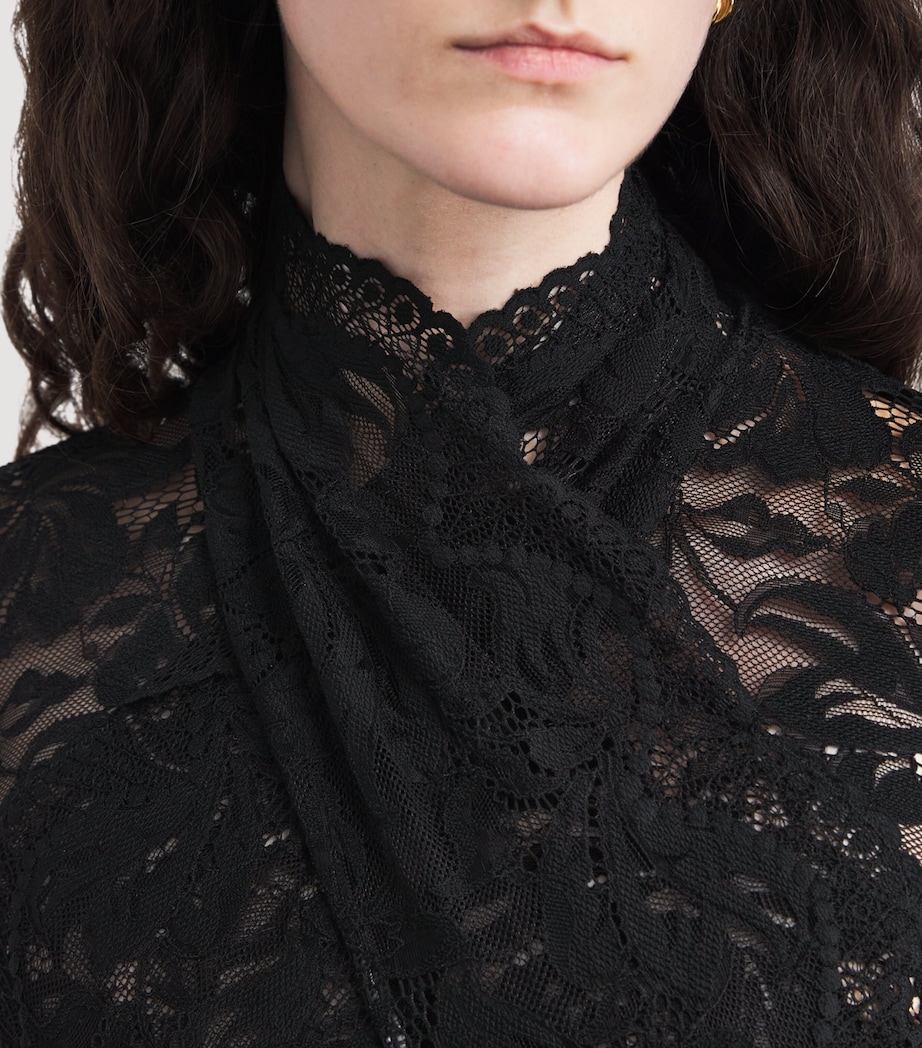 Lace Mock-Neck Maxi Dress P001 BLACK Image 4