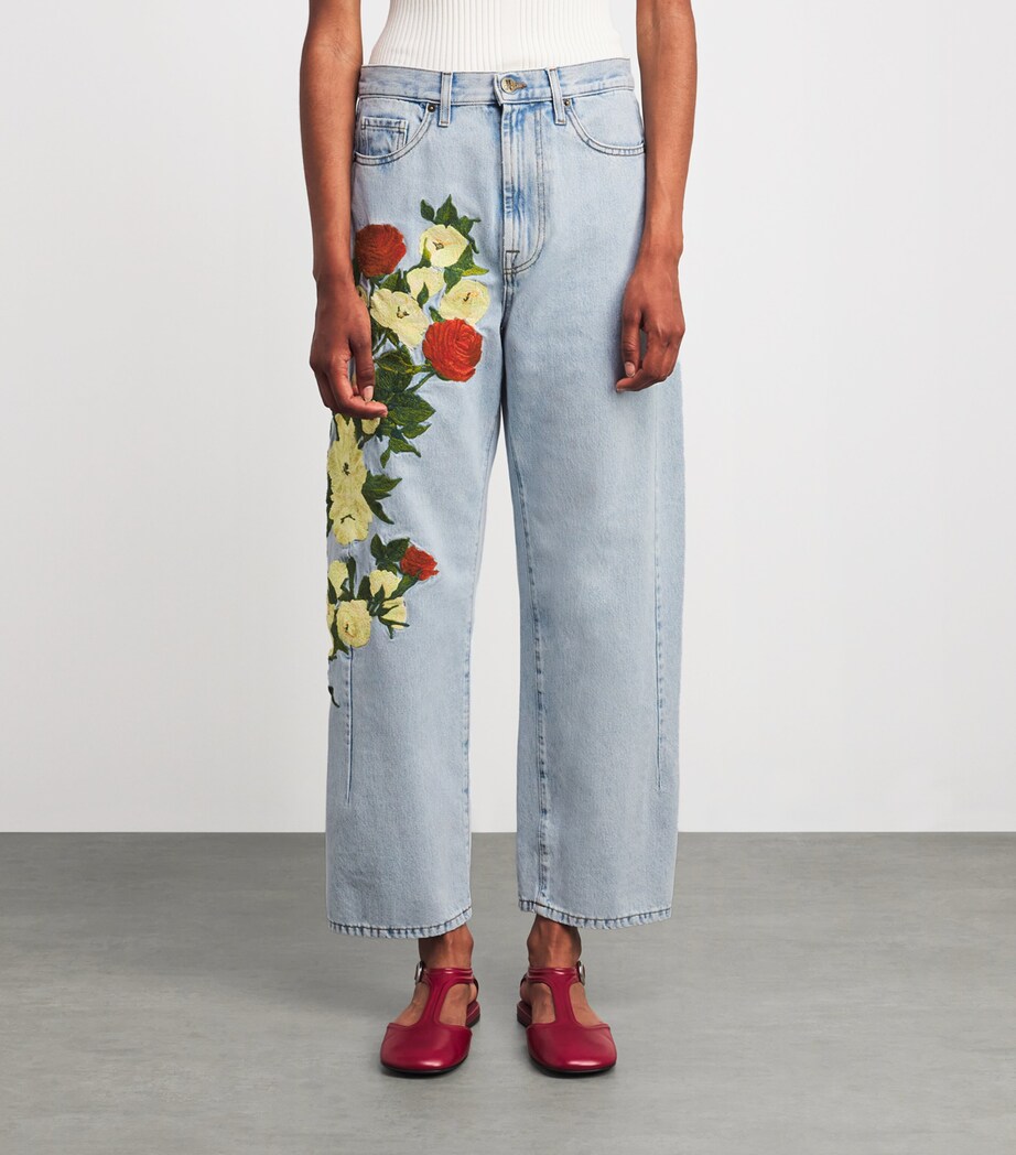 La Doublej Womens Floral Appliqué Barrel-Leg Jeans Mlti Rd/cmn/grn Image 3