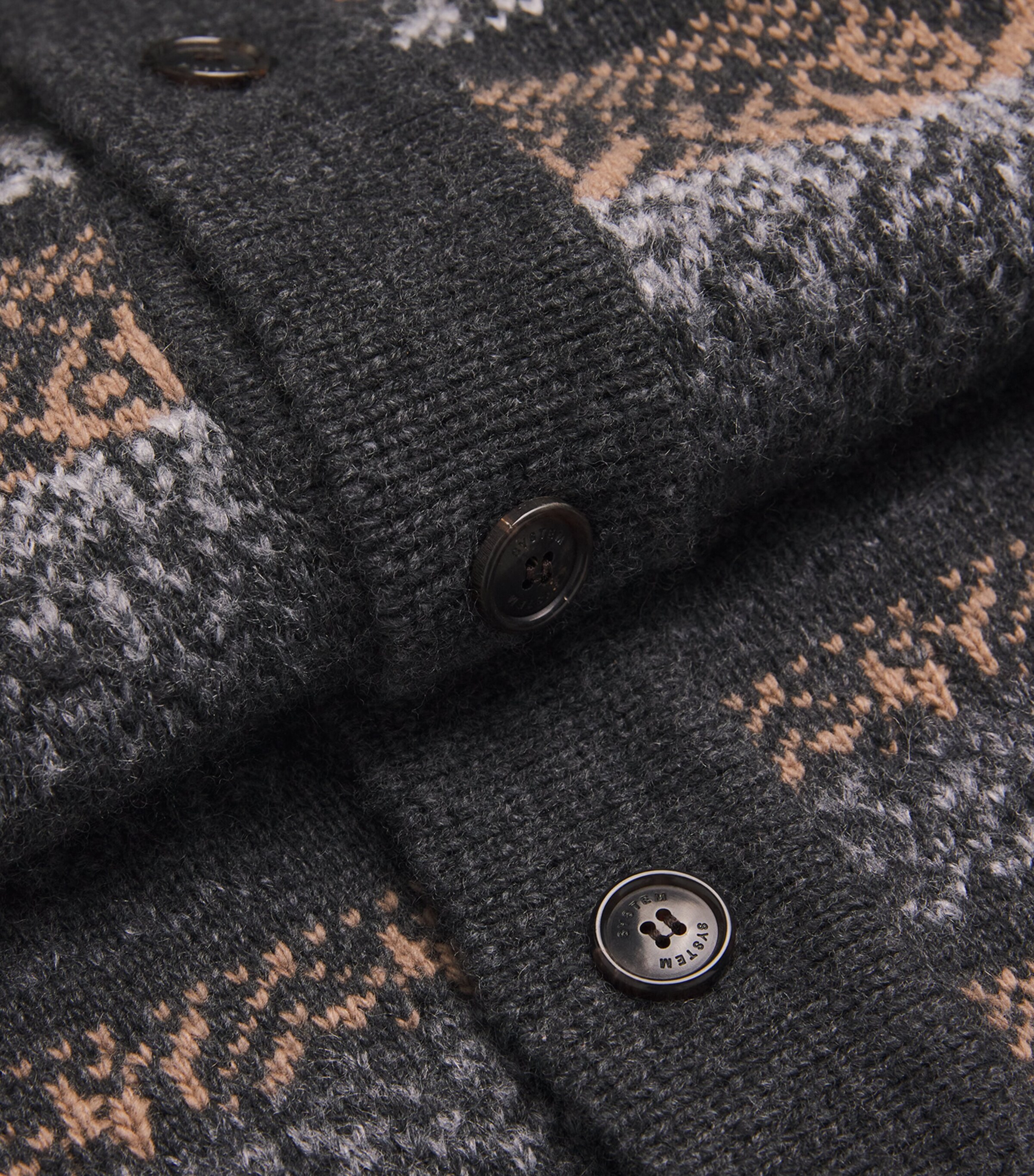 System Mens Fair Isle Cardigan Dark Grey Dg Image 5