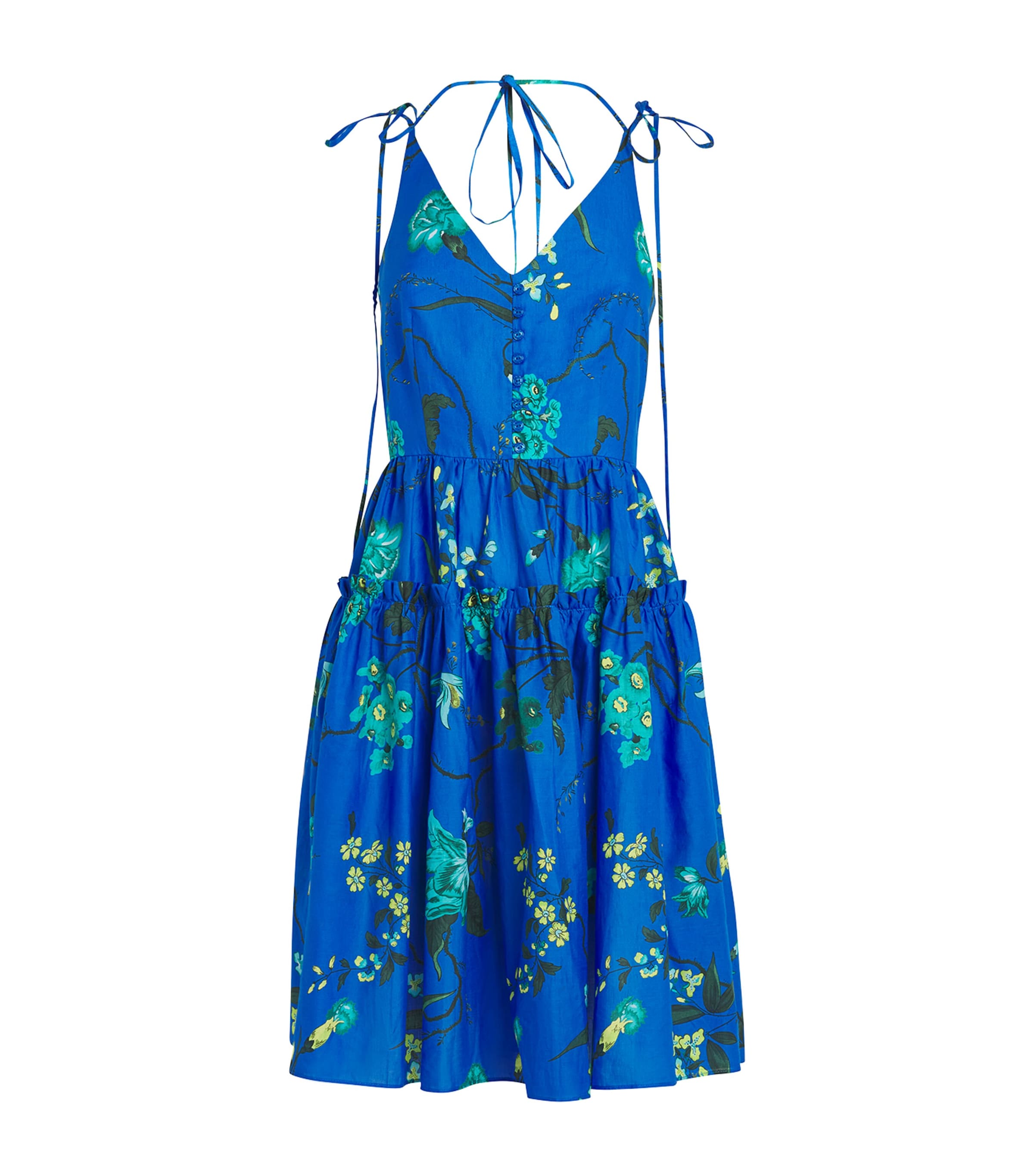 Shop Erdem Cotton-linen Floral Mini Dress In Blue