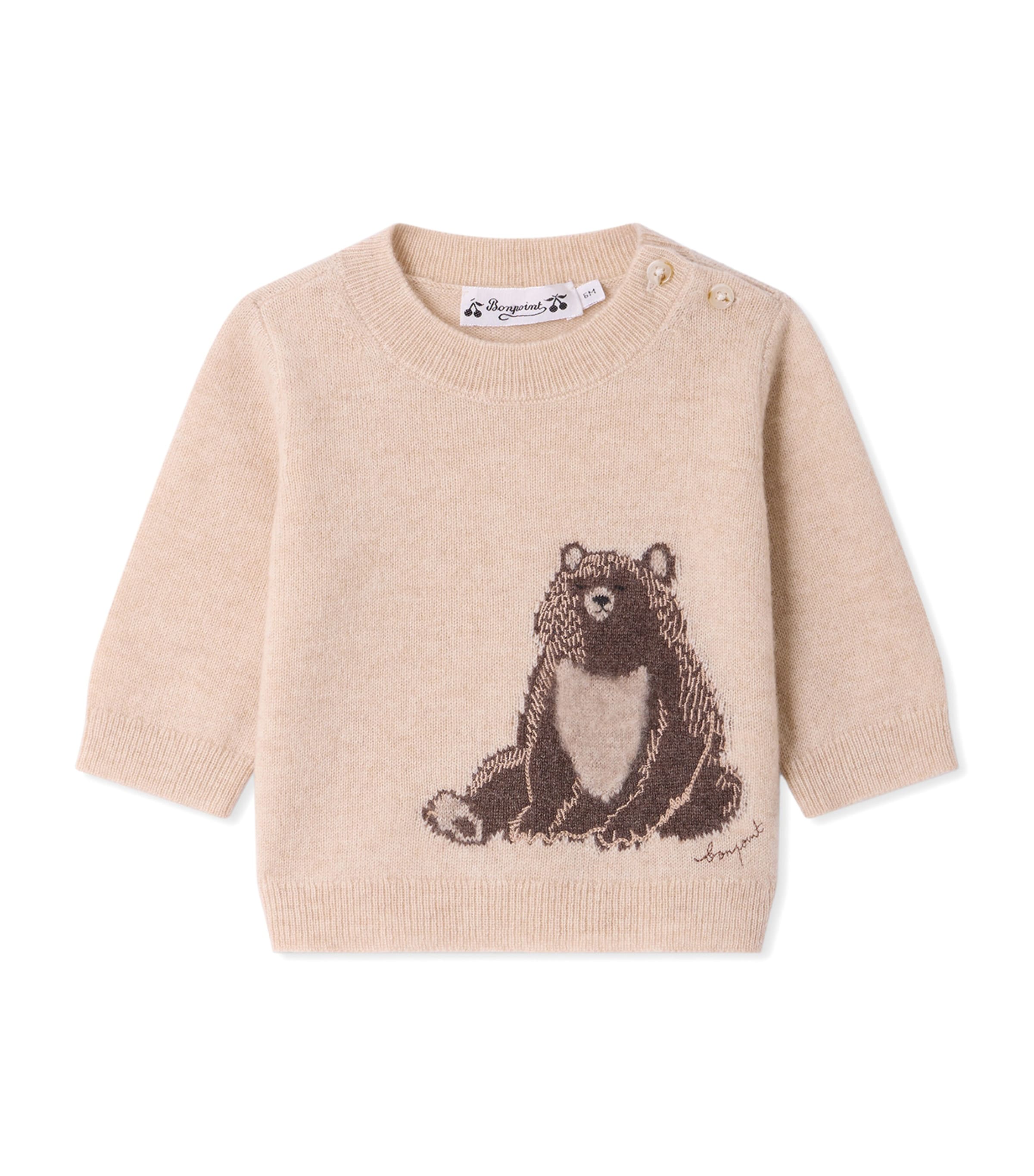 Bonpoint Cashmere Bear Jumper (6-18 Months) Beige Chine Image 1
