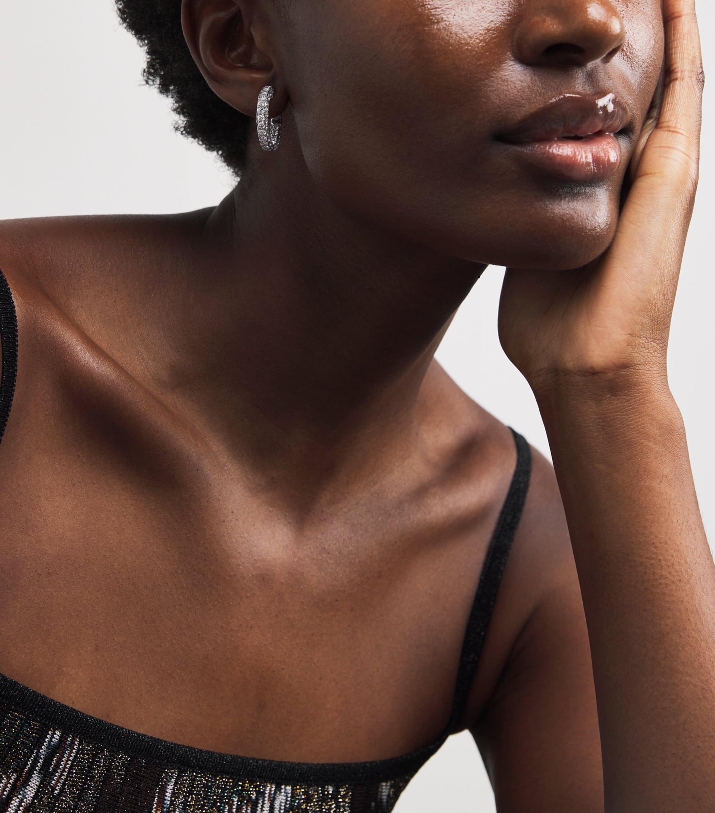 White Gold and Diamond Three-Sided Hoop Earrings WHITE GOLD Image 5