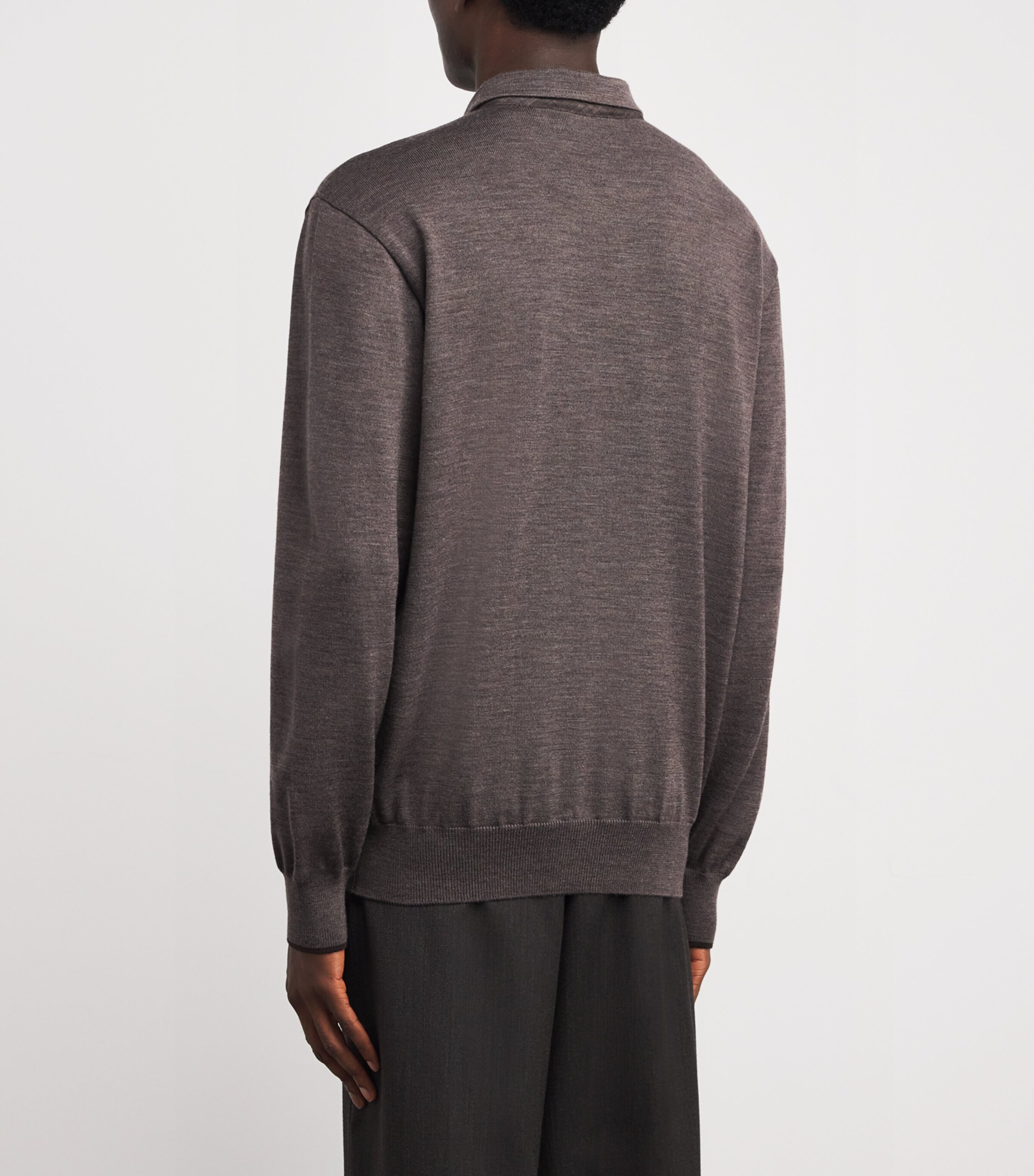 Merino Wool Long-Sleeve Polo Shirt 365 TORTORA MELANGE Image 4