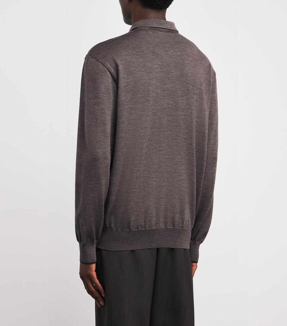 Merino Wool Long-Sleeve Polo Shirt 365 TORTORA MELANGE Image 4