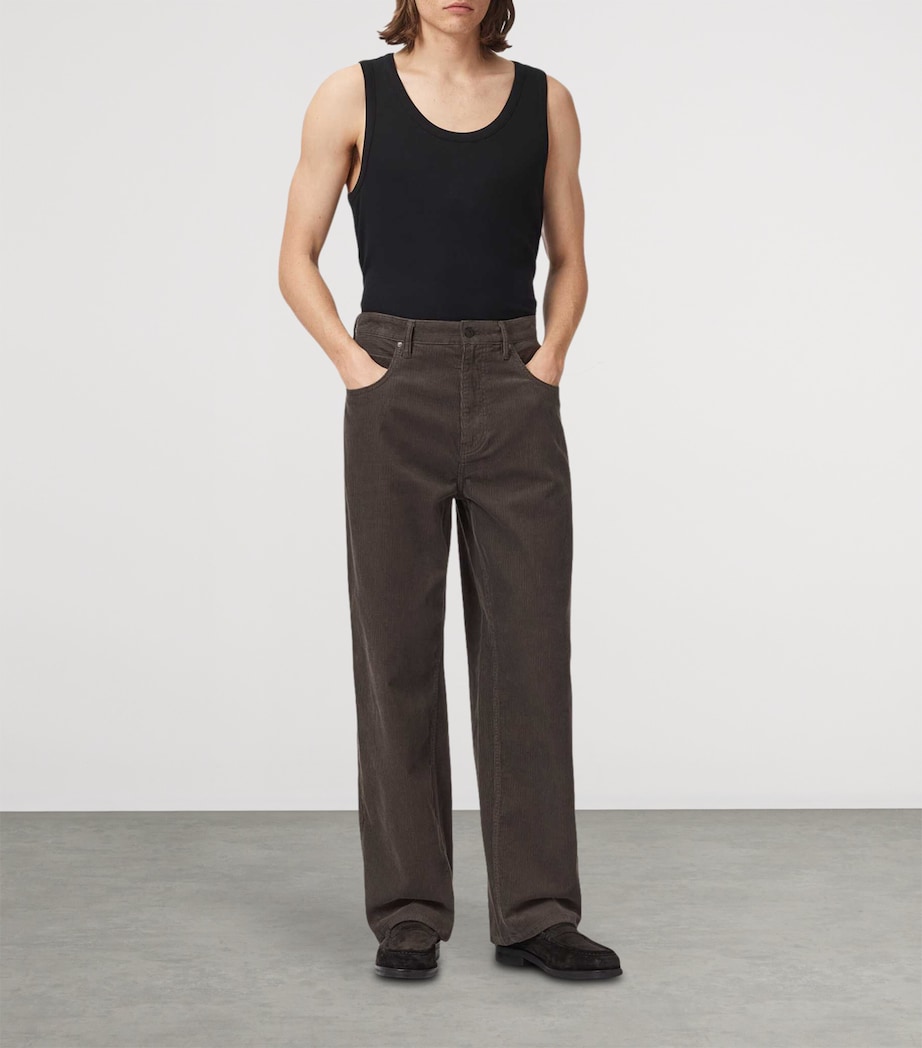 AllSaints Mens Corduroy Rivet Straight Jeans Dark Brown Image 2