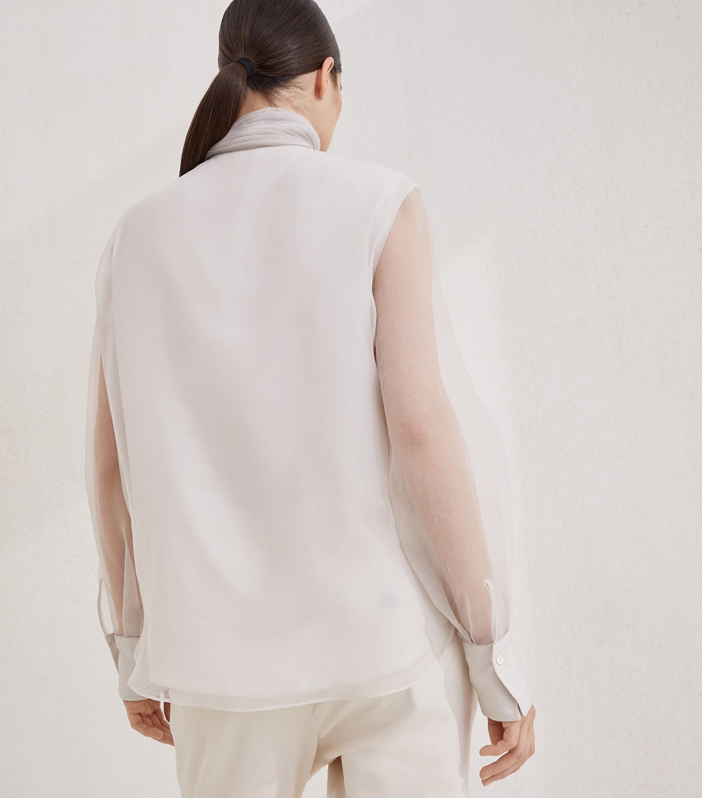 Silk Pussybow Long-Sleeve Top C8553 Image 3