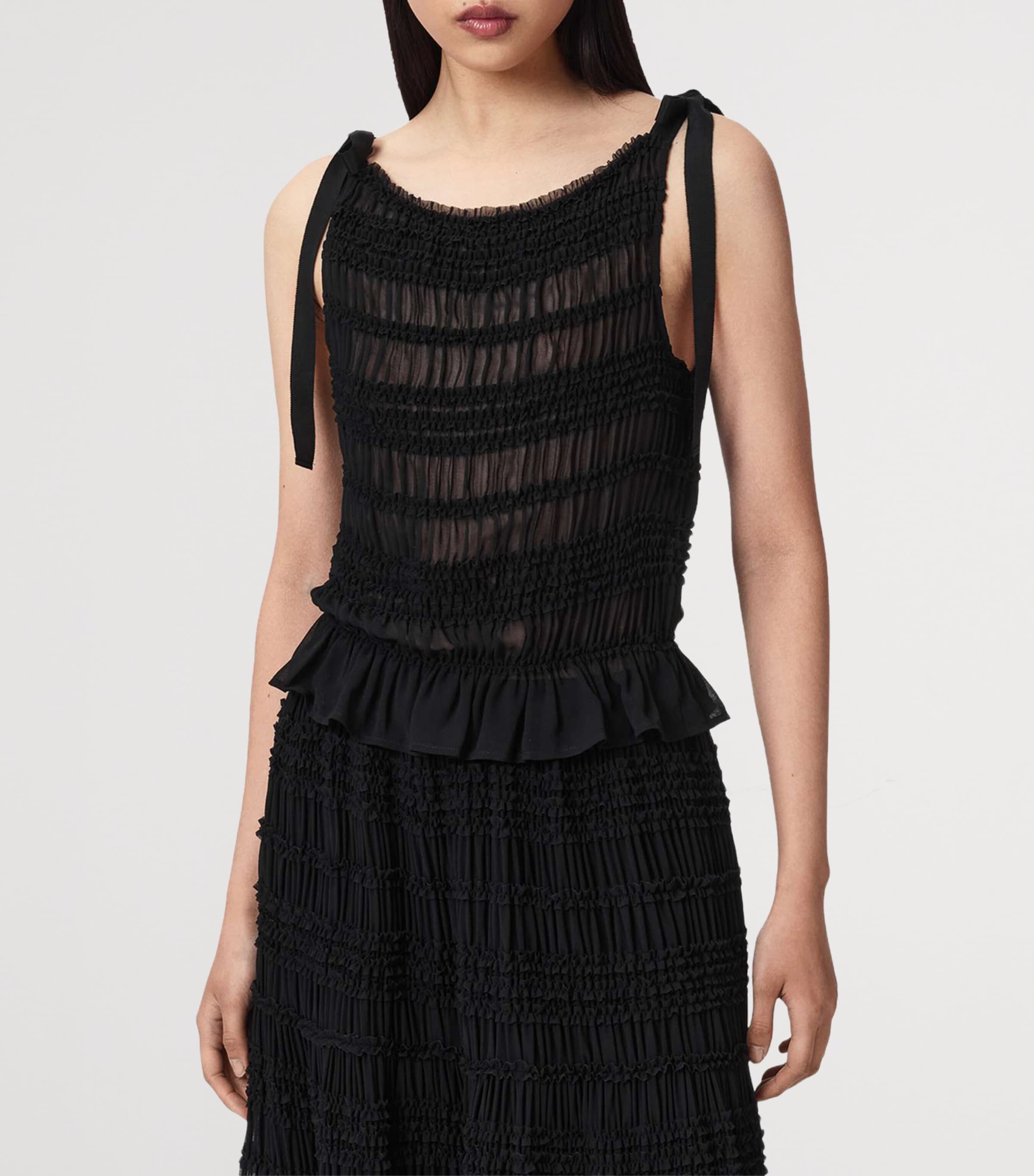 AllSaints Womens Shirred Lotus Top Black Image 3