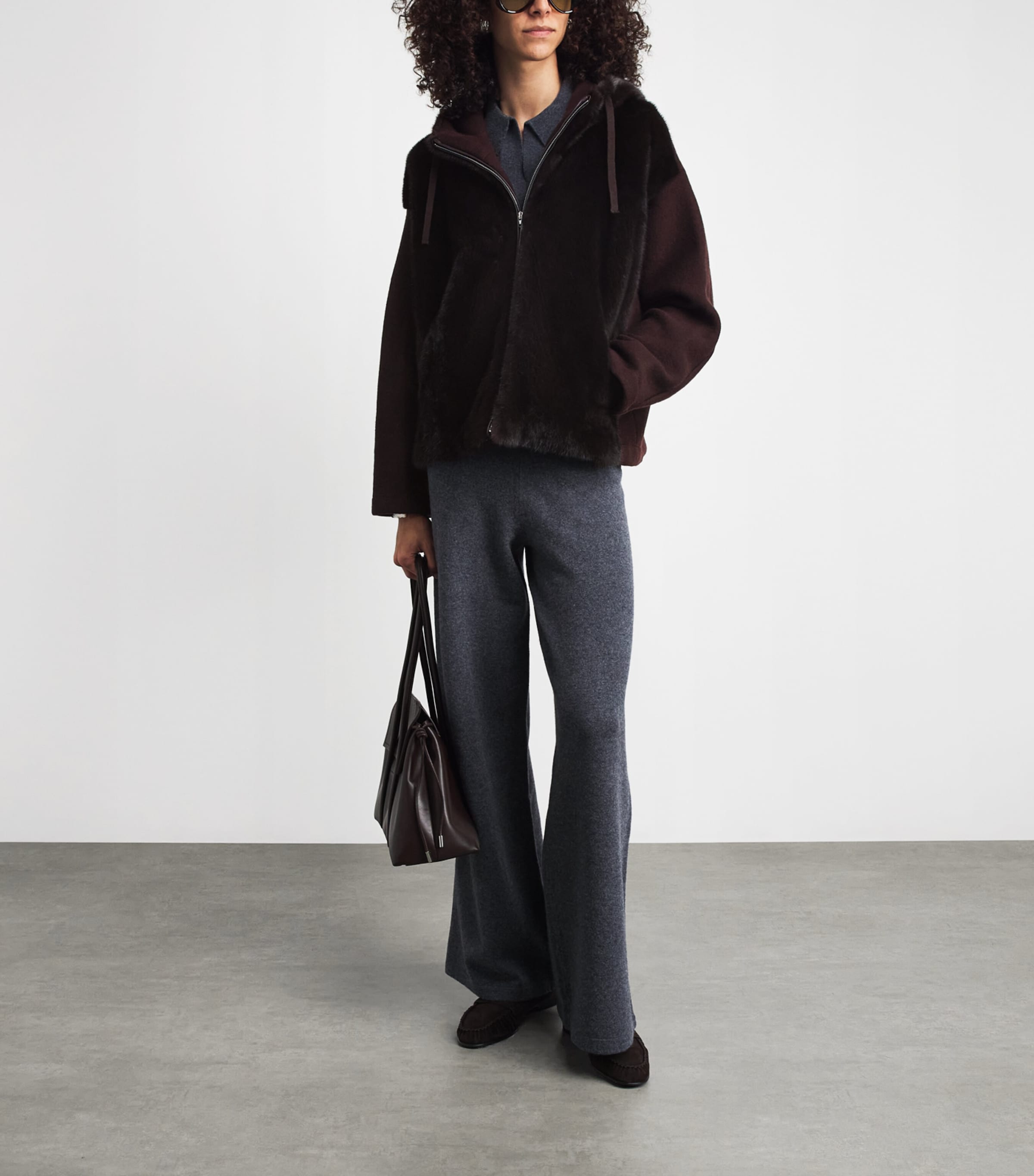 Yves Salomon Womens Wool-Blend Mink Front Hoodie Image 2
