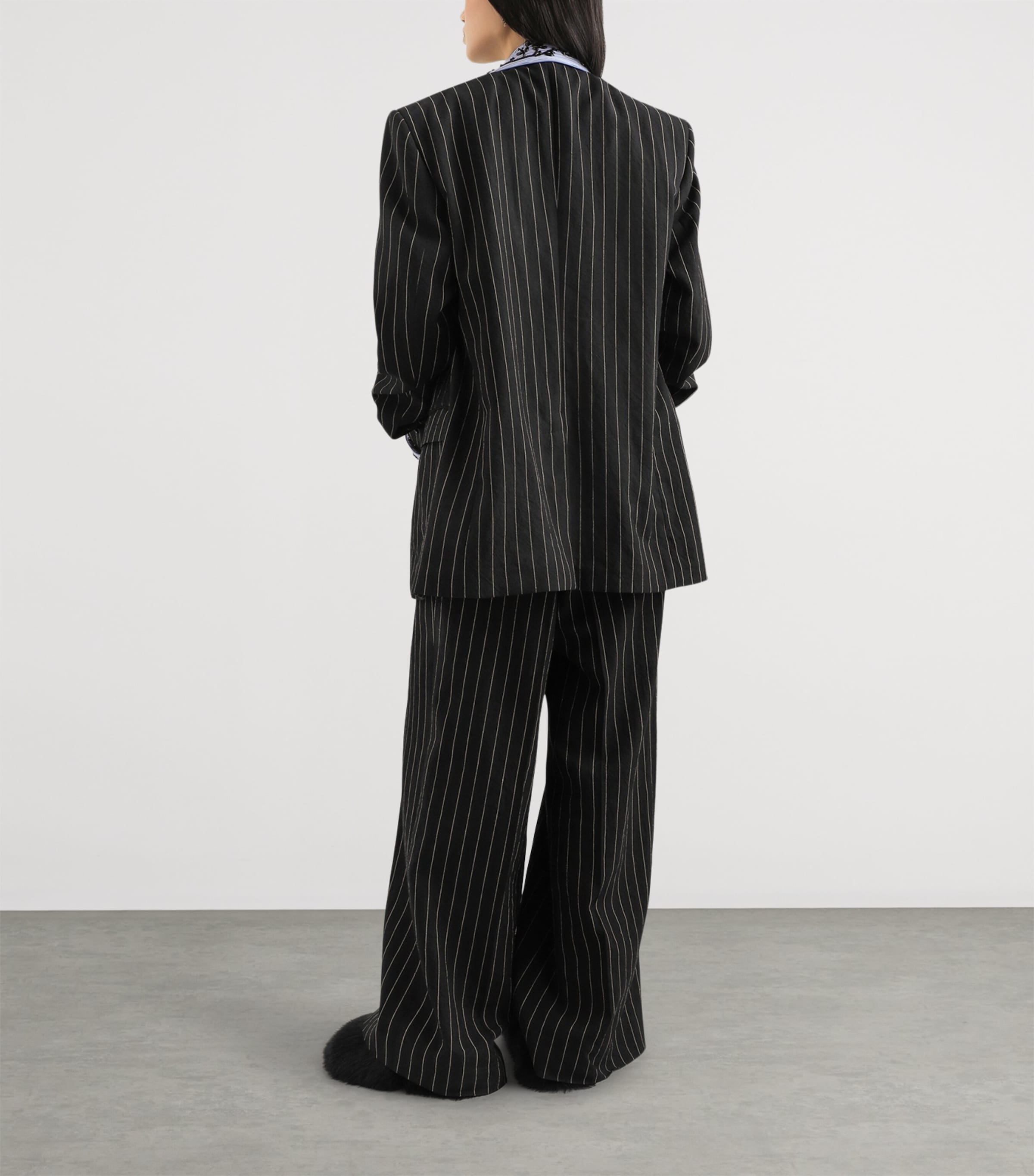 Dolce&Gabbana Womens Virgin Wool-Linen Pinstripe Sicilia Blazer Stri Image 3