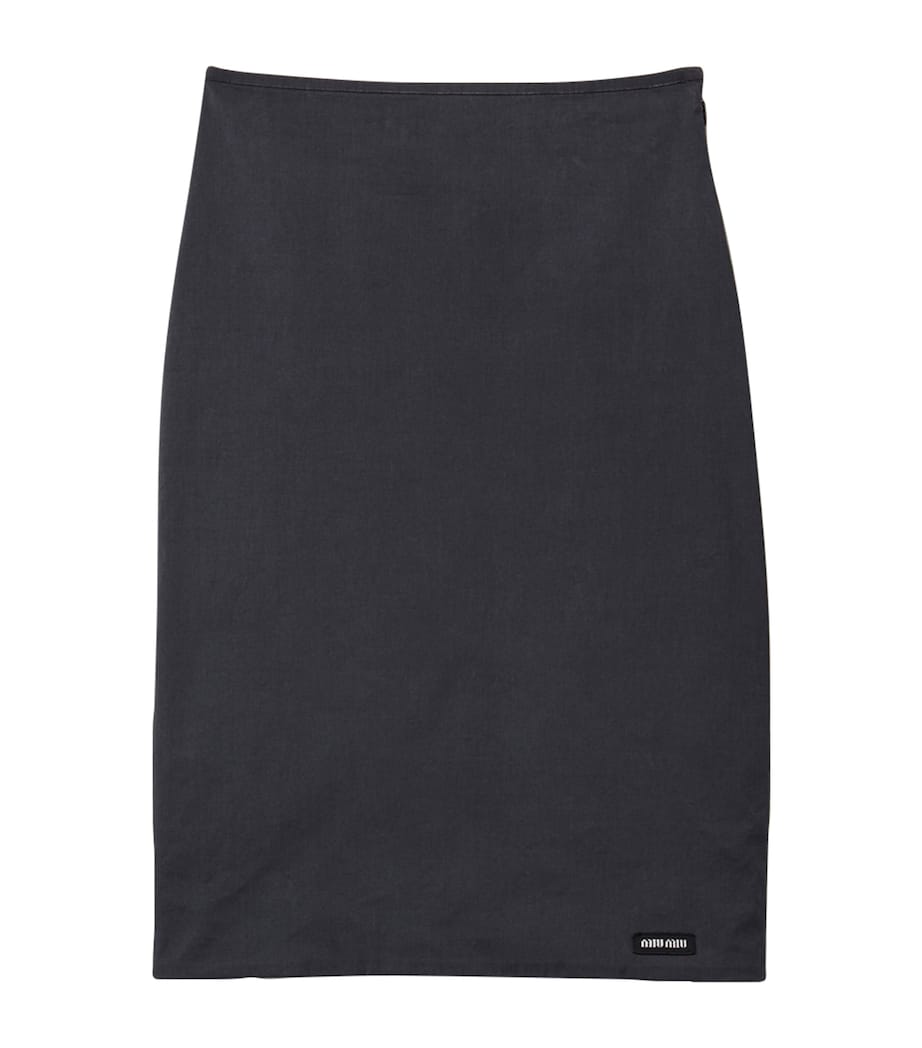Miu Miu Womens Stretch-Poplin Midi Skirt Black Image 1