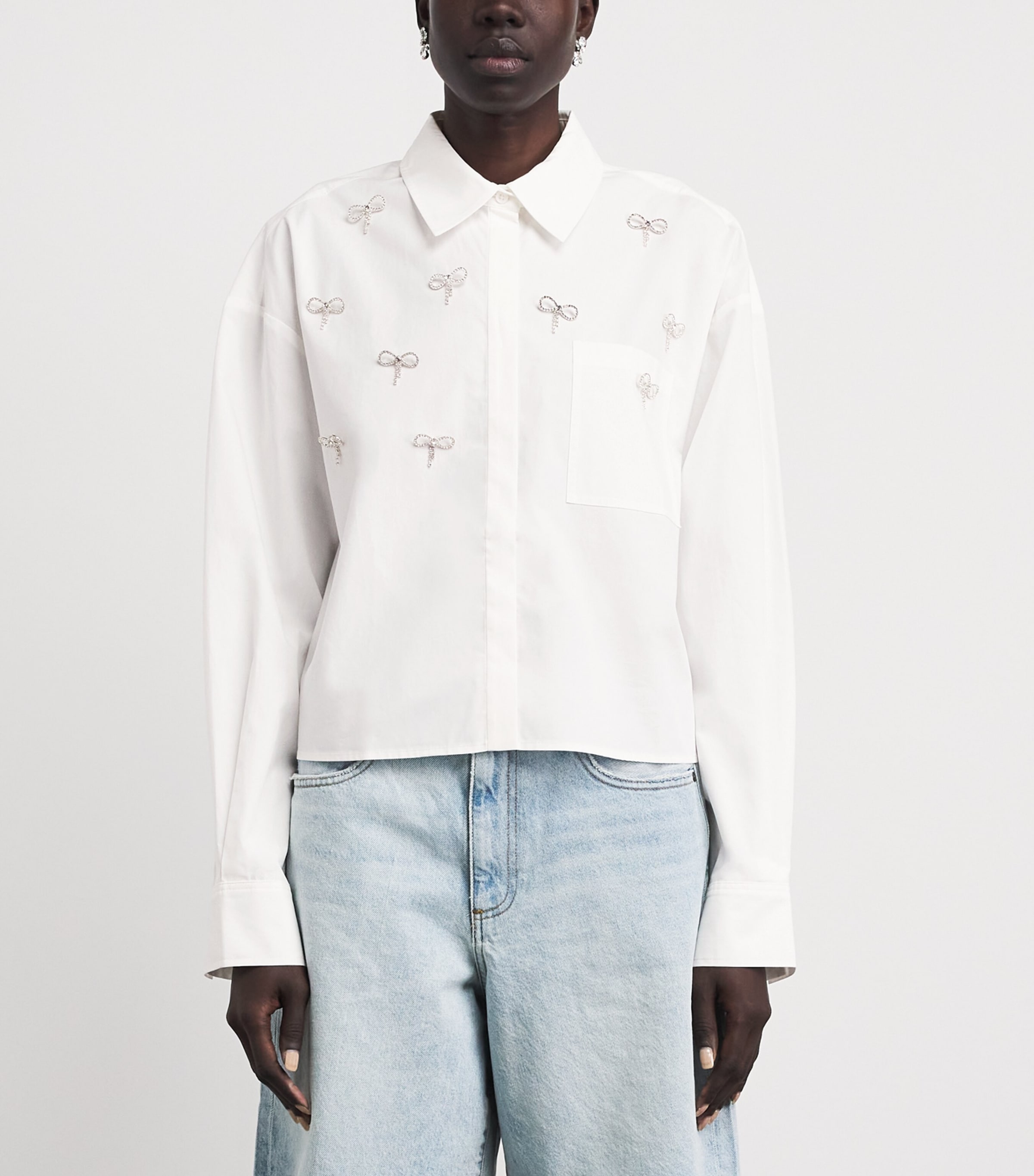 Maje Womens Cotton Bow-Embellished Shirt White Image 4