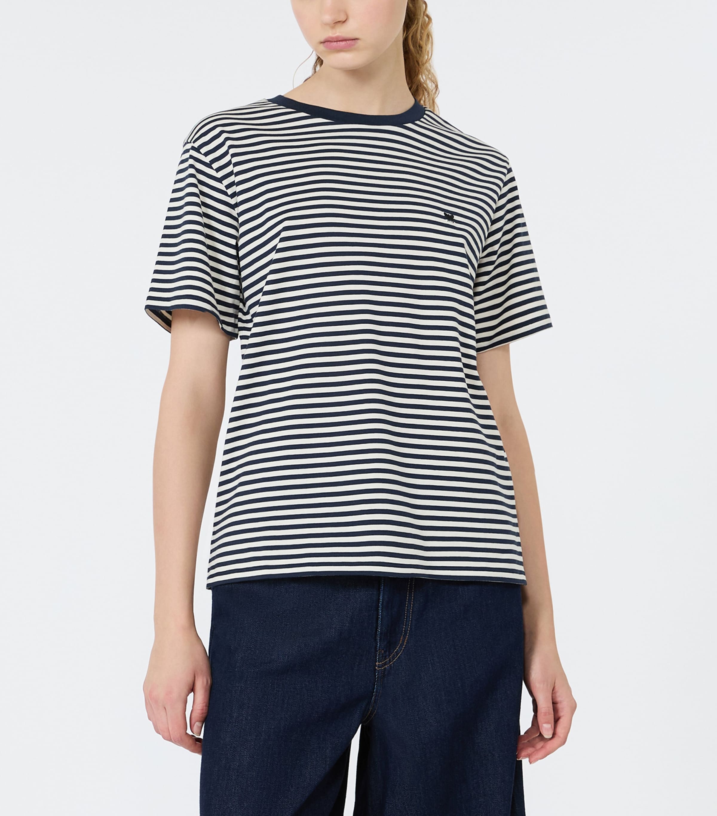 Weekend Max Mara Womens Cotton Stripe T-Shirt Navy Image 3