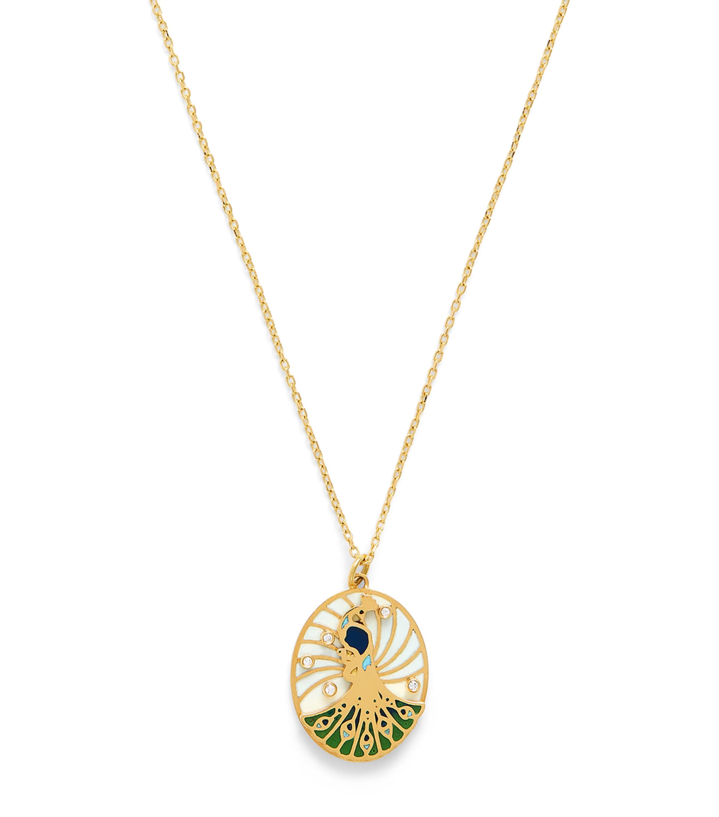L'atelier Nawbar Yellow Gold And Diamond Rich Kitsch Peacock Necklace In Gold