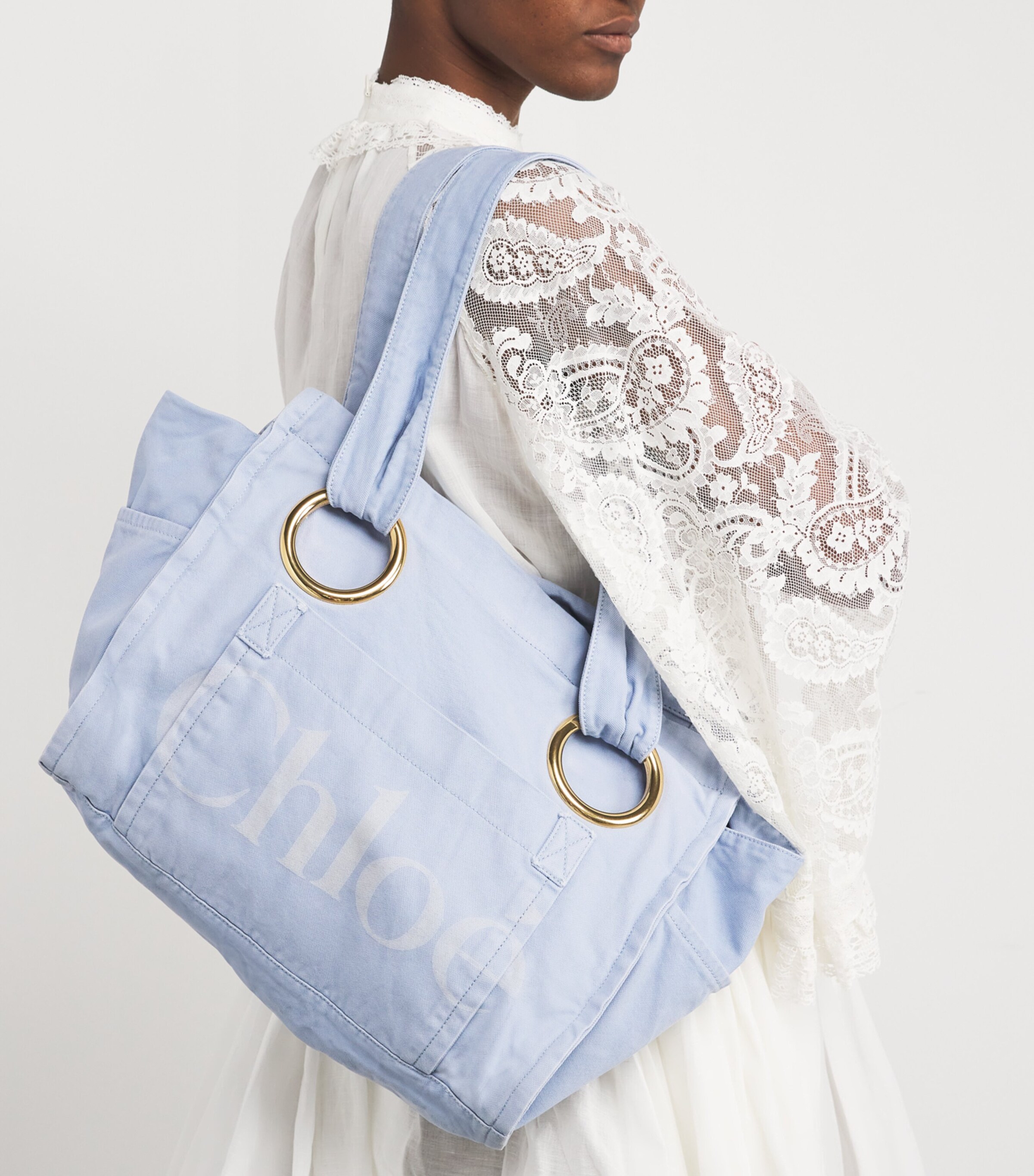 Chloé Cotton Plage Tote Bag Pebble Blue Image 2