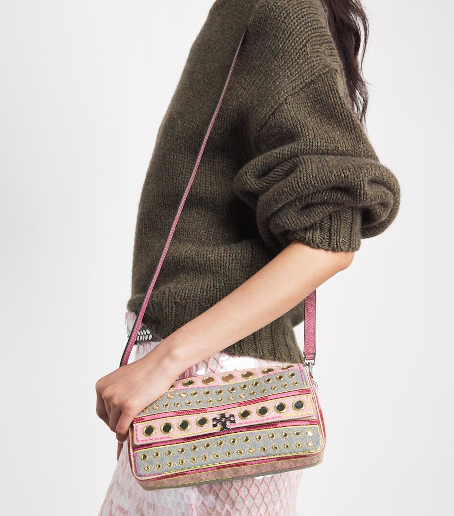 Tory Burch Small Embellished Charlie Shoulder Bag Pink / Gray Image 4