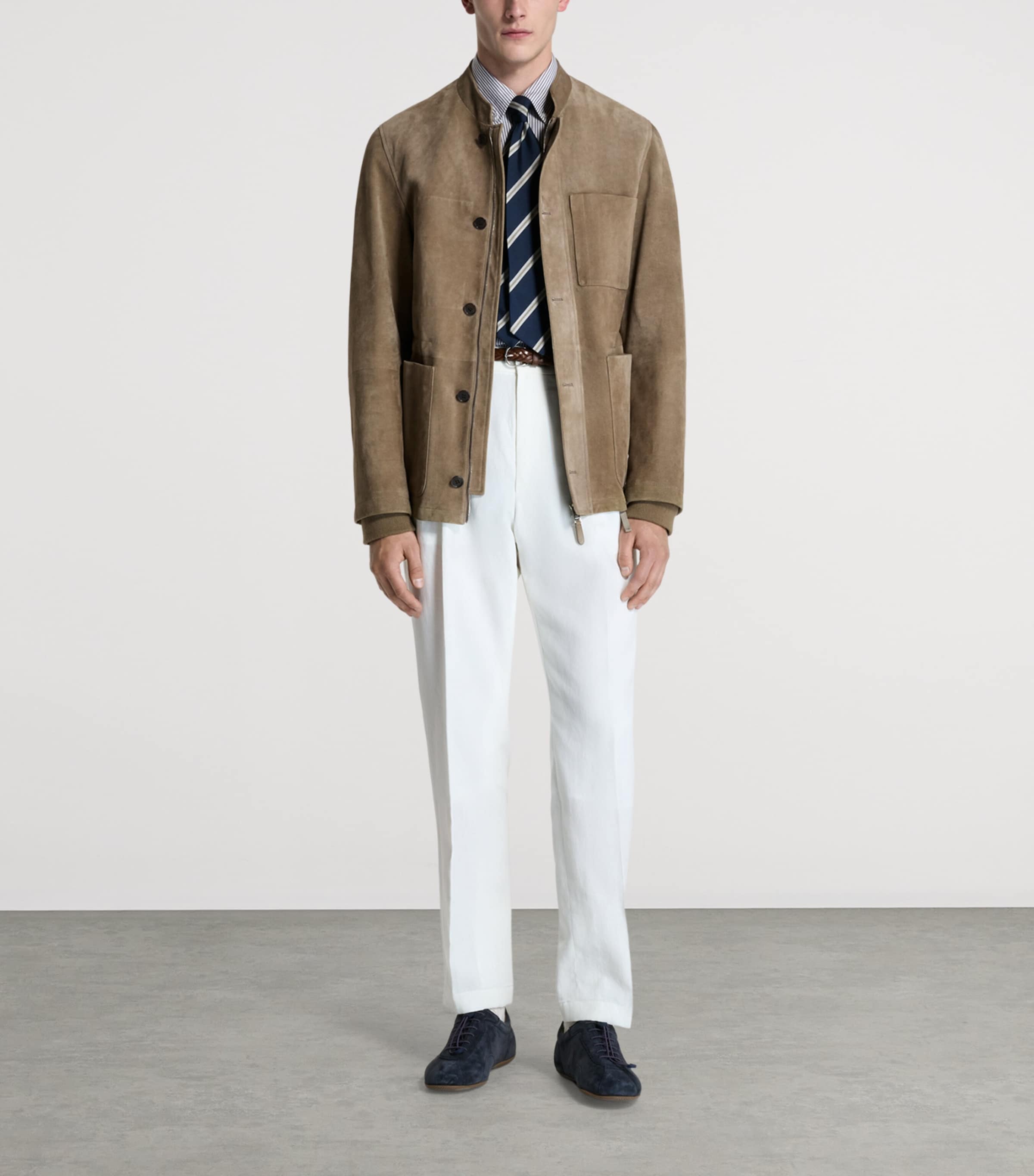 Dunhill Mens Leather Three-Pocket Jacket Khaki Image 2