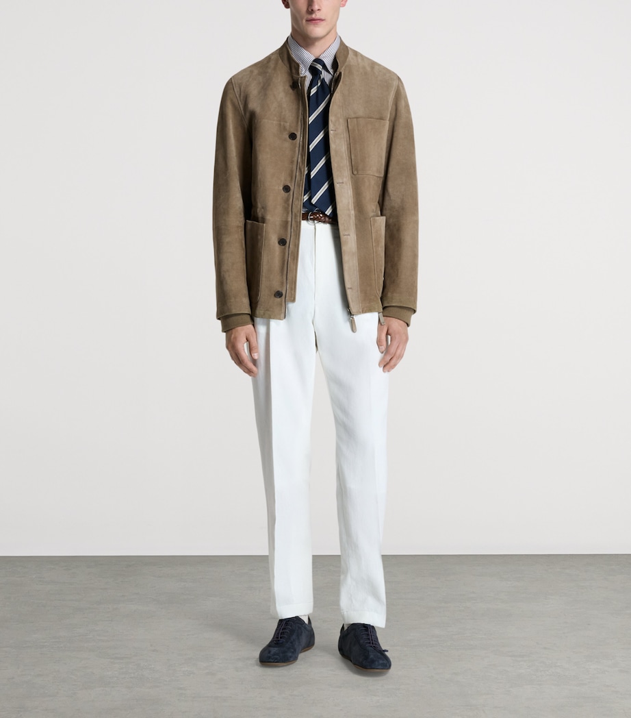 Dunhill Mens Leather Three-Pocket Jacket Khaki Image 2