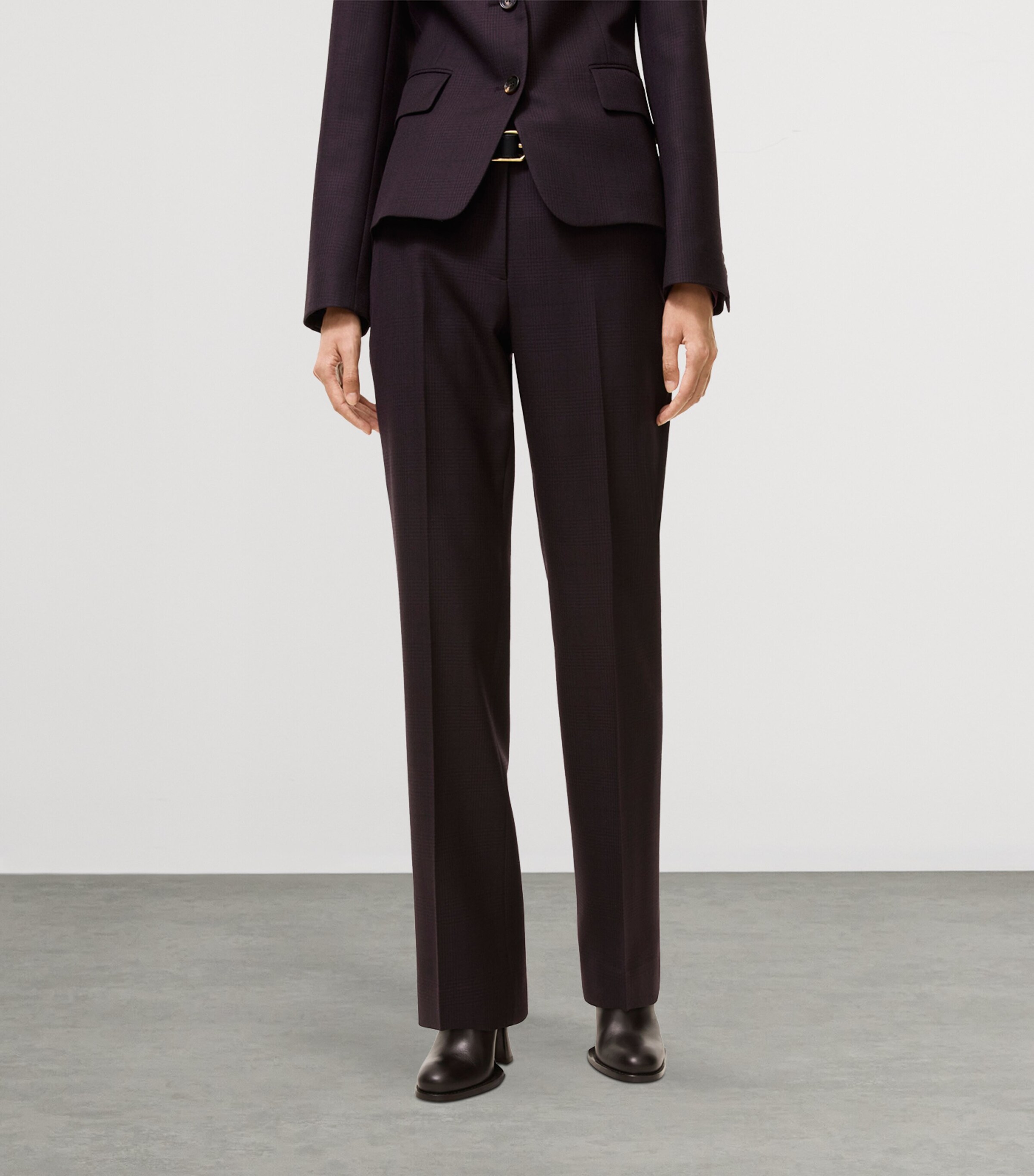 Burberry Womens Wool Check Tailored Trousers Dark Pelt Brown Chk Image 2