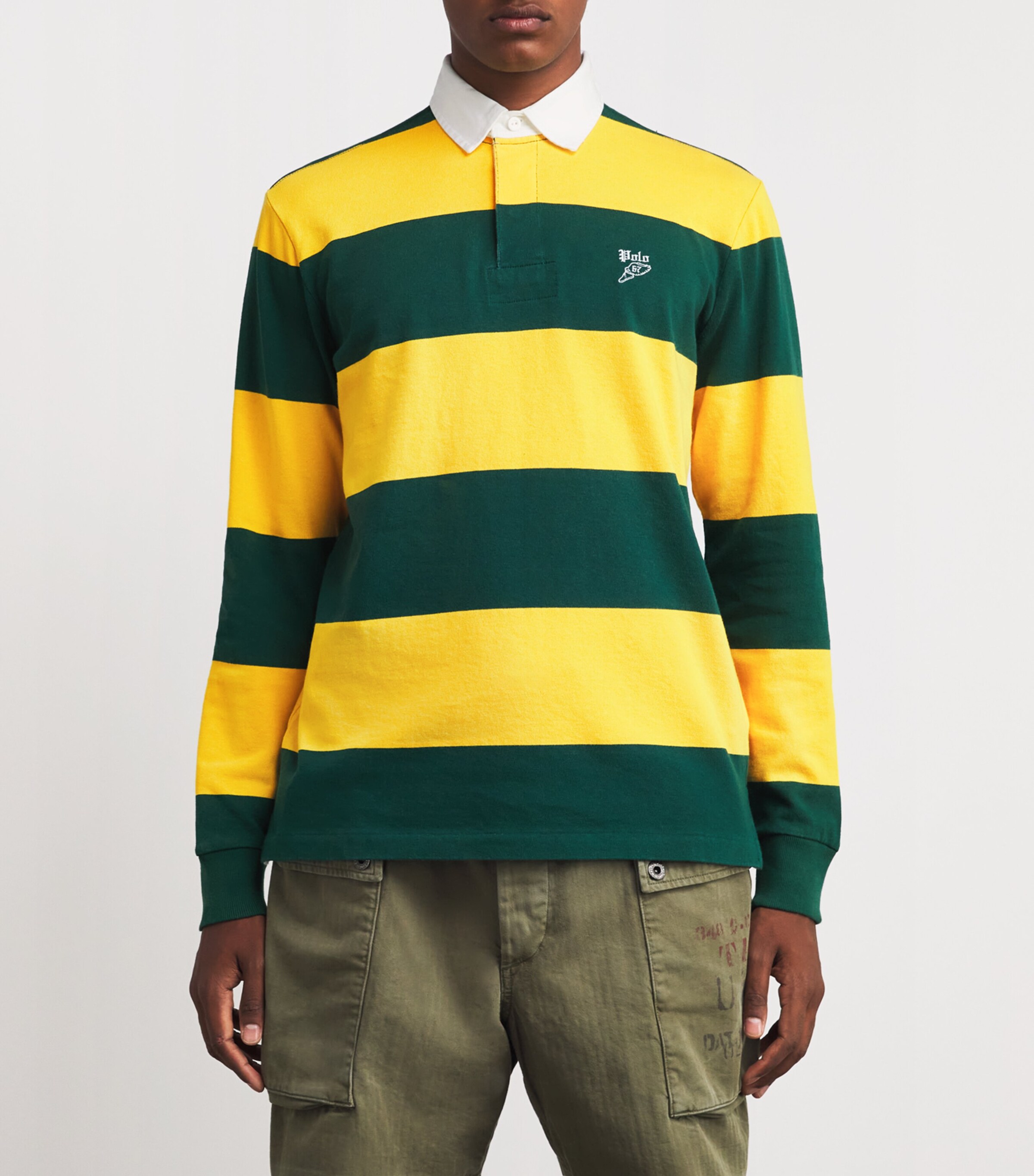 Polo Ralph Lauren Mens Cotton Striped Polo Shirt Green Image 3