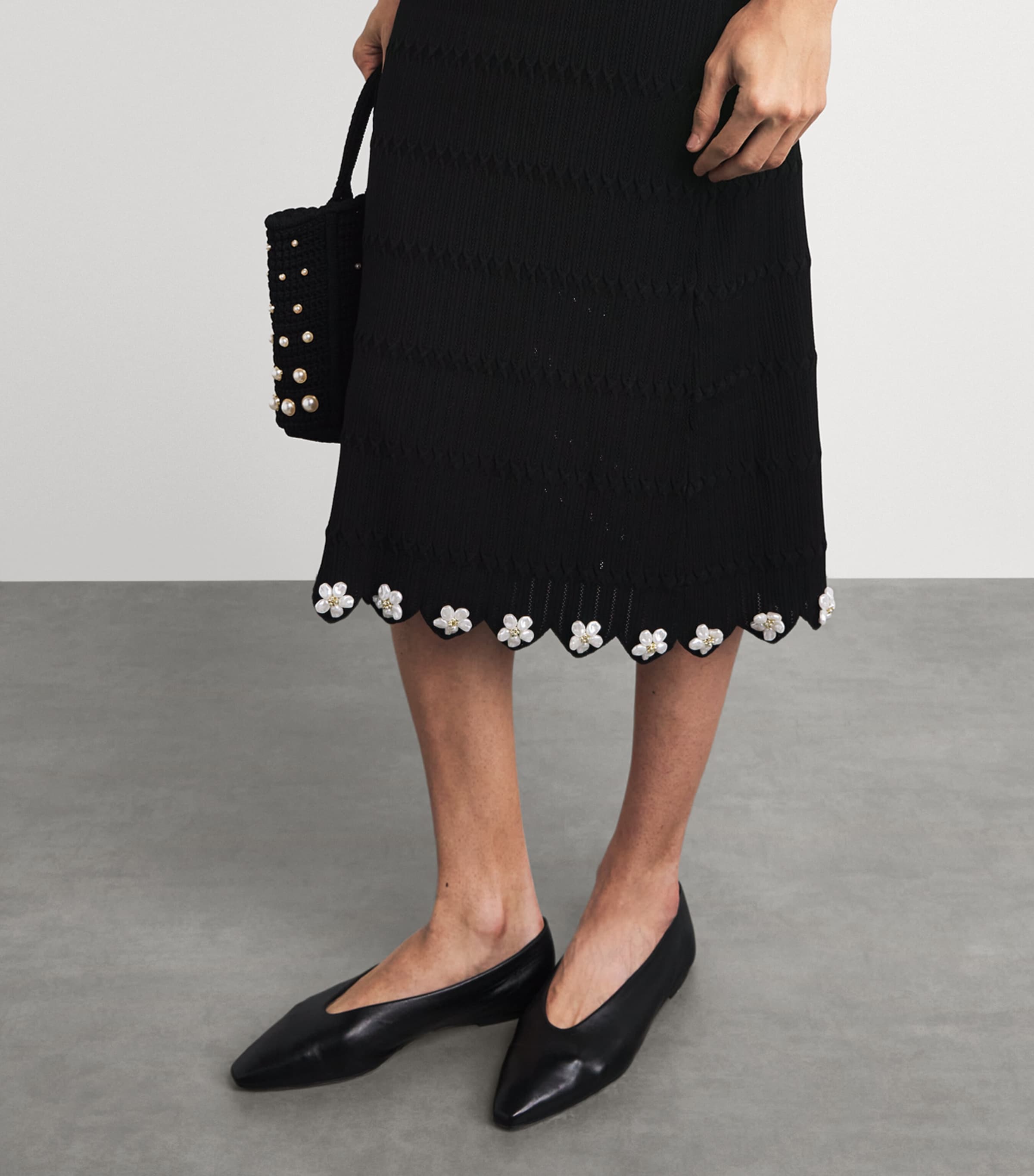 Maje Womens Knitted Embellished Midi Skirt Black Image 3