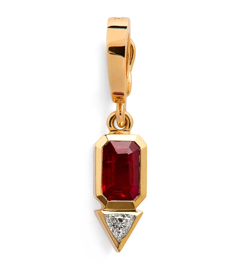 Azlee Yellow Gold, Ruby and Diamond July Charm Yellow Gold