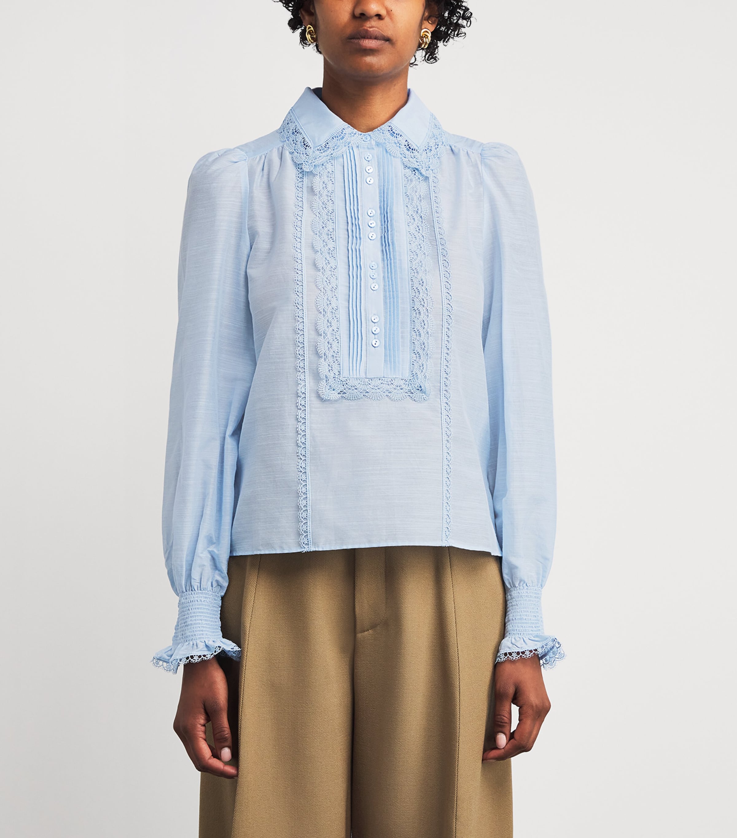 Silk-Cotton Lace-Trim Blouse CLOUD BLUE Image 3