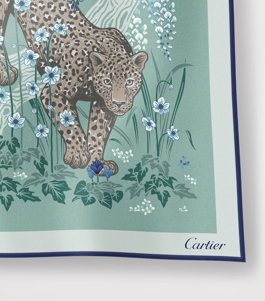 Cartier Silk Blooming Panthère Square Scarf Turquoise Image 4
