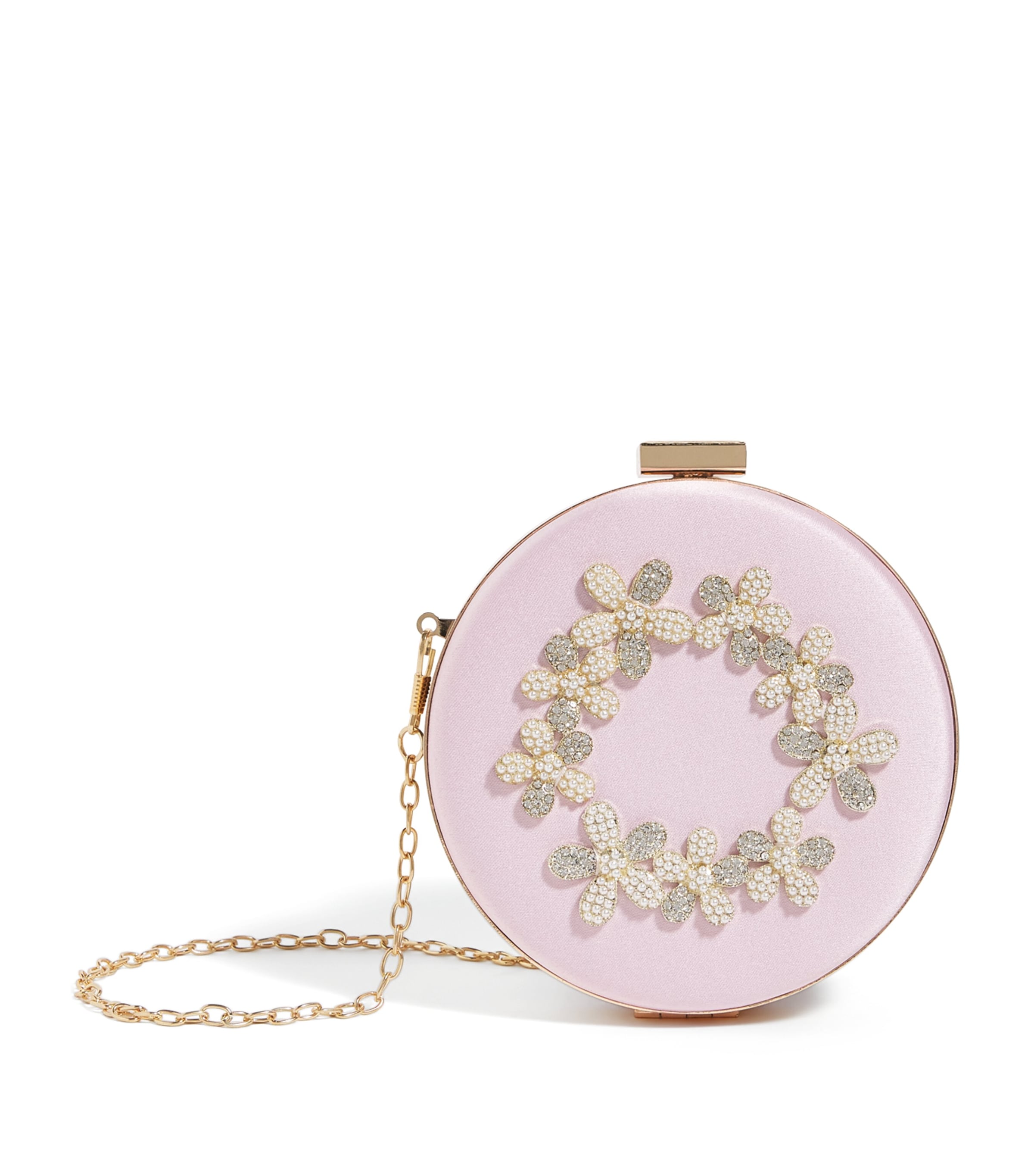 Shop David Charles Satin Embellished Flower Shoulder Bag In Pink