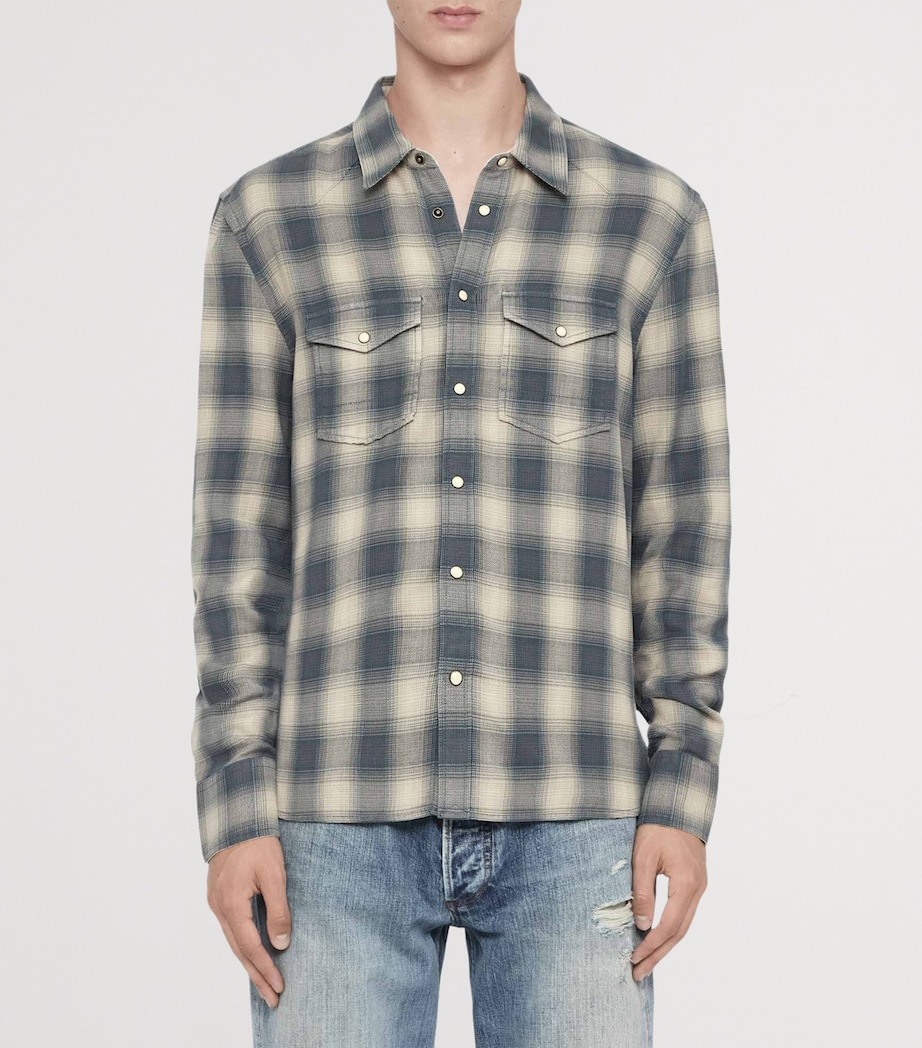 AllSaints Mens Organic Cotton Flannel Brook Shirt Blue Check Image 3