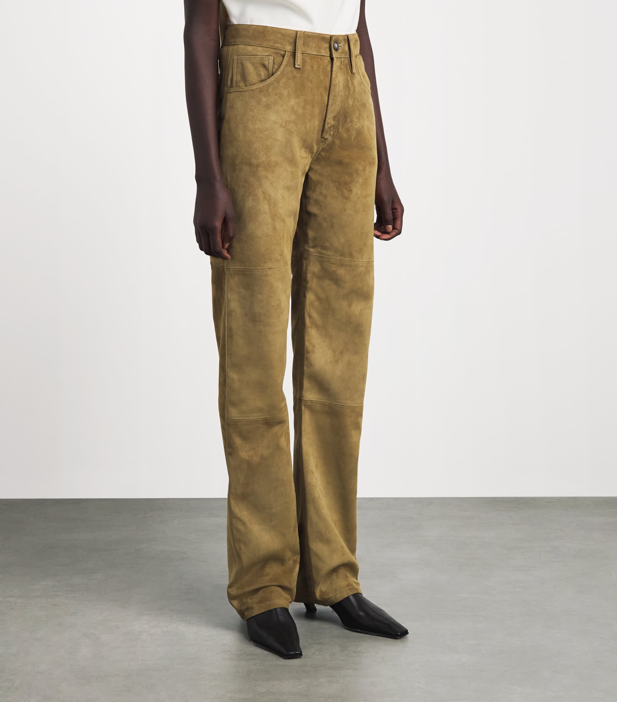 Altuzarra Womens Suede Mills Straight Trousers Breen Image 4