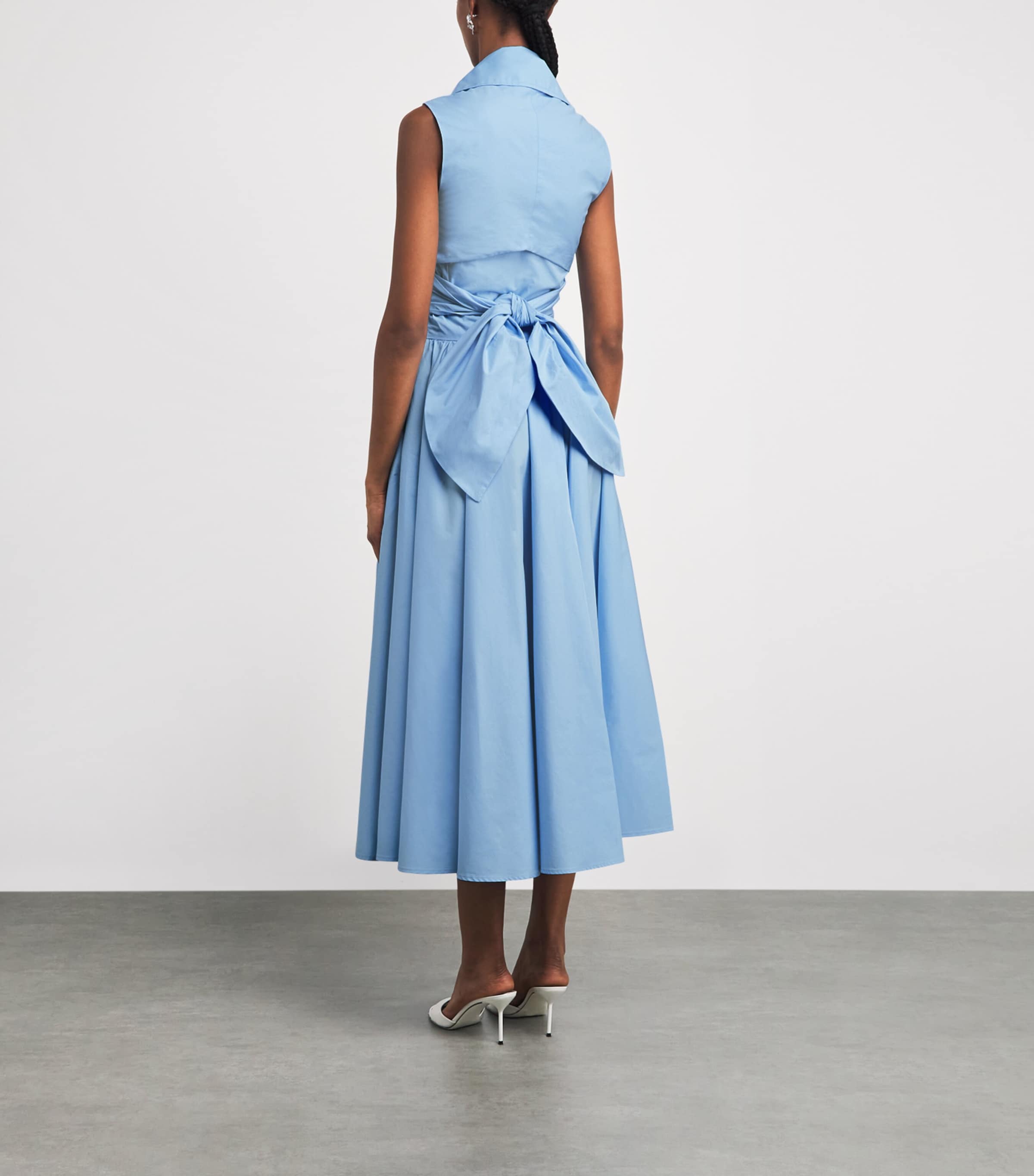 Patou Womens Organic Cotton Draped Sleeveless Midi Dress Riviera Blue Image 4