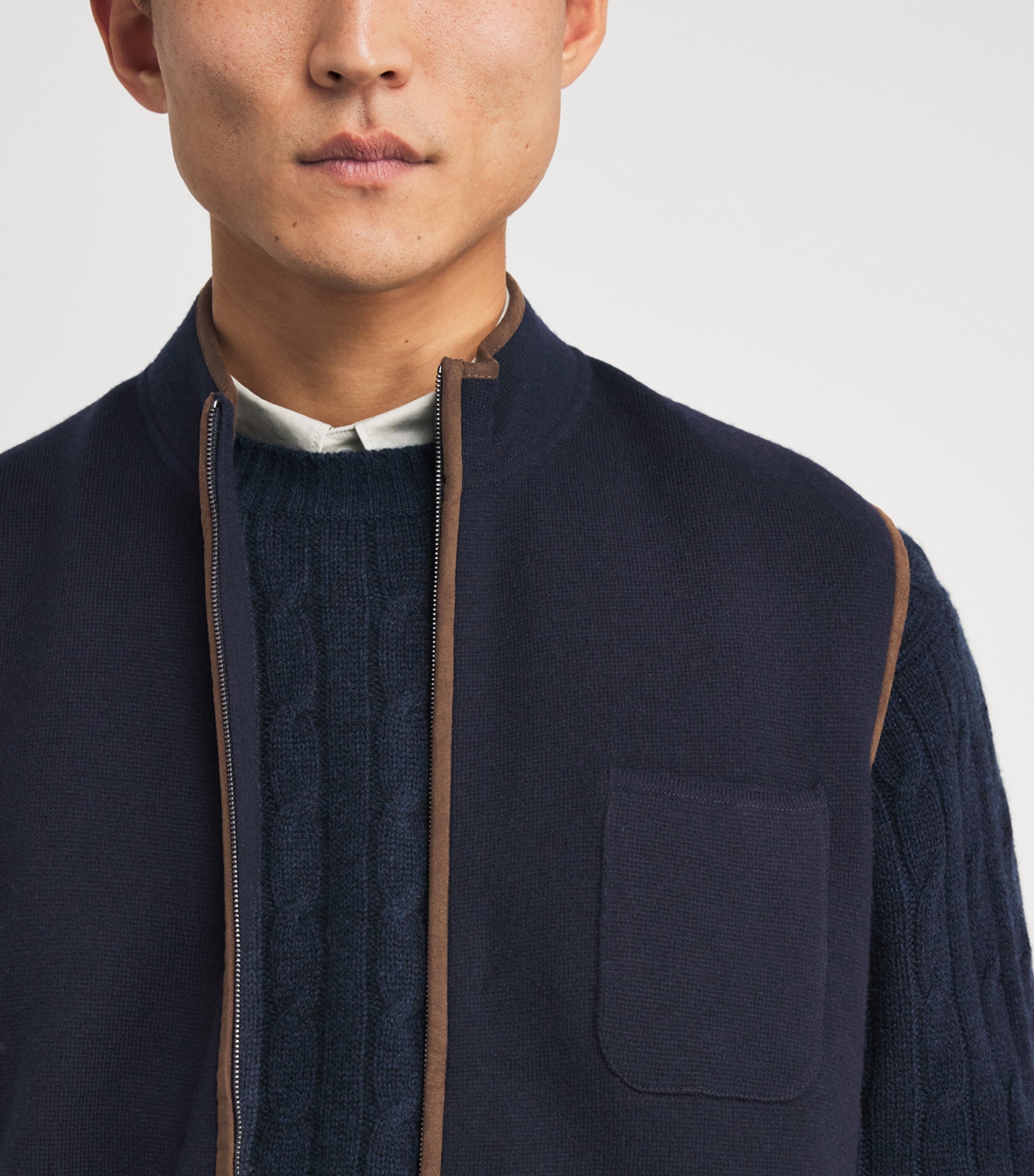 Organic Cashmere Alcantra-Trim Shaftesbury Gilet NAVY Image 6